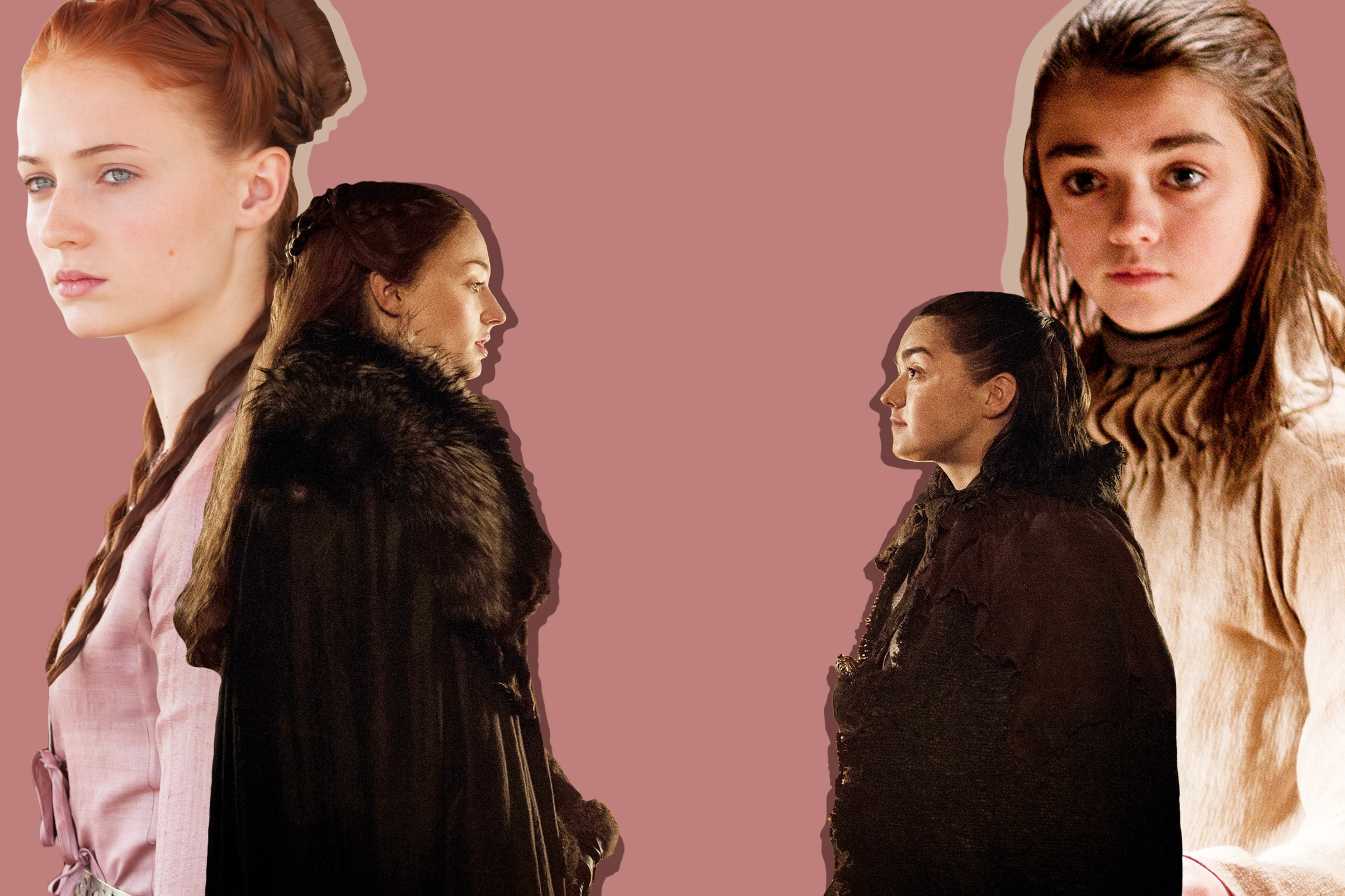 Sophie Turner and Maisie Williams as Sansa and Arya in Game of Thrones
