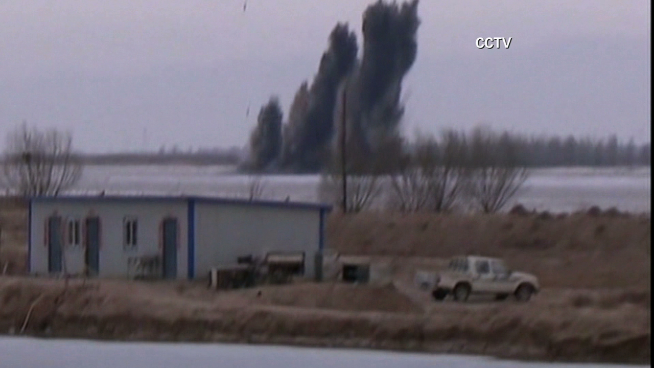 Iced River Bombed by Chinese Authorities to Prevent Flooding
