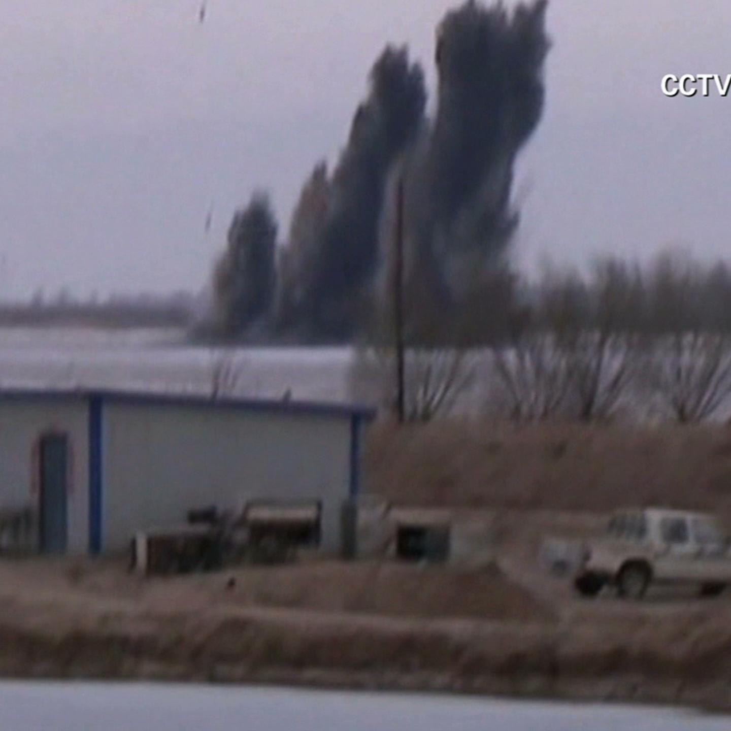 Iced River Bombed by Chinese Authorities to Prevent Flooding
