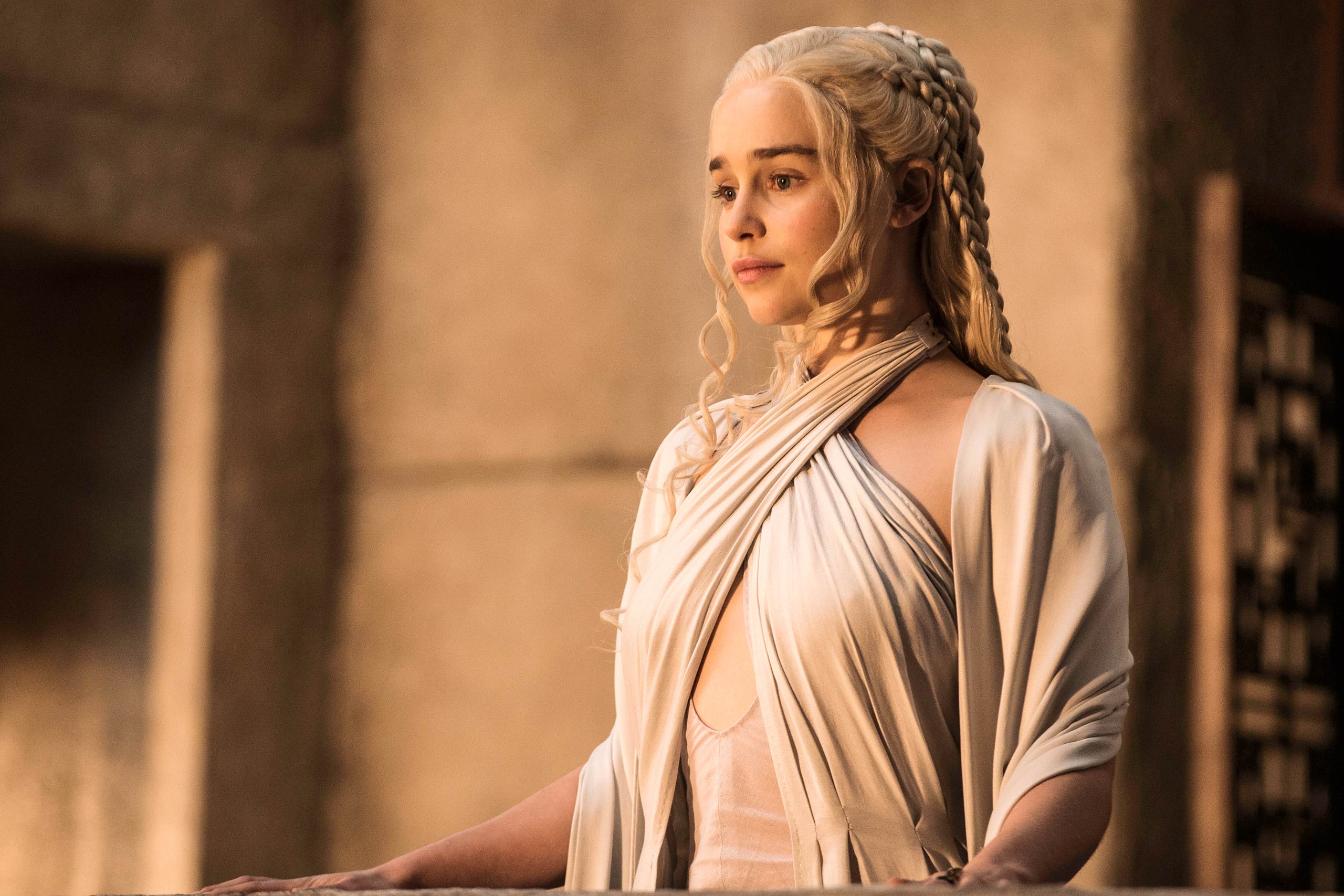 Emilia Clarke as Daenerys Targaryen.