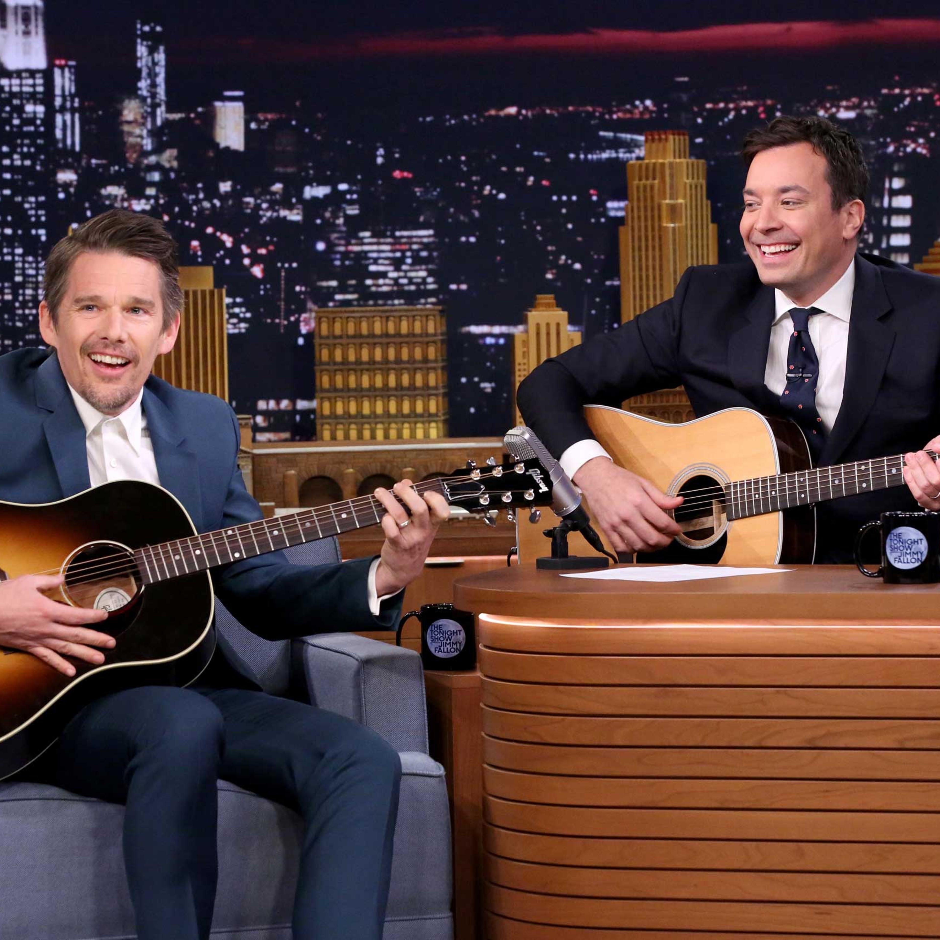 Actor Ethan Hawke during an interview with host Jimmy Fallon on The Tonight Show, March 31, 2015.