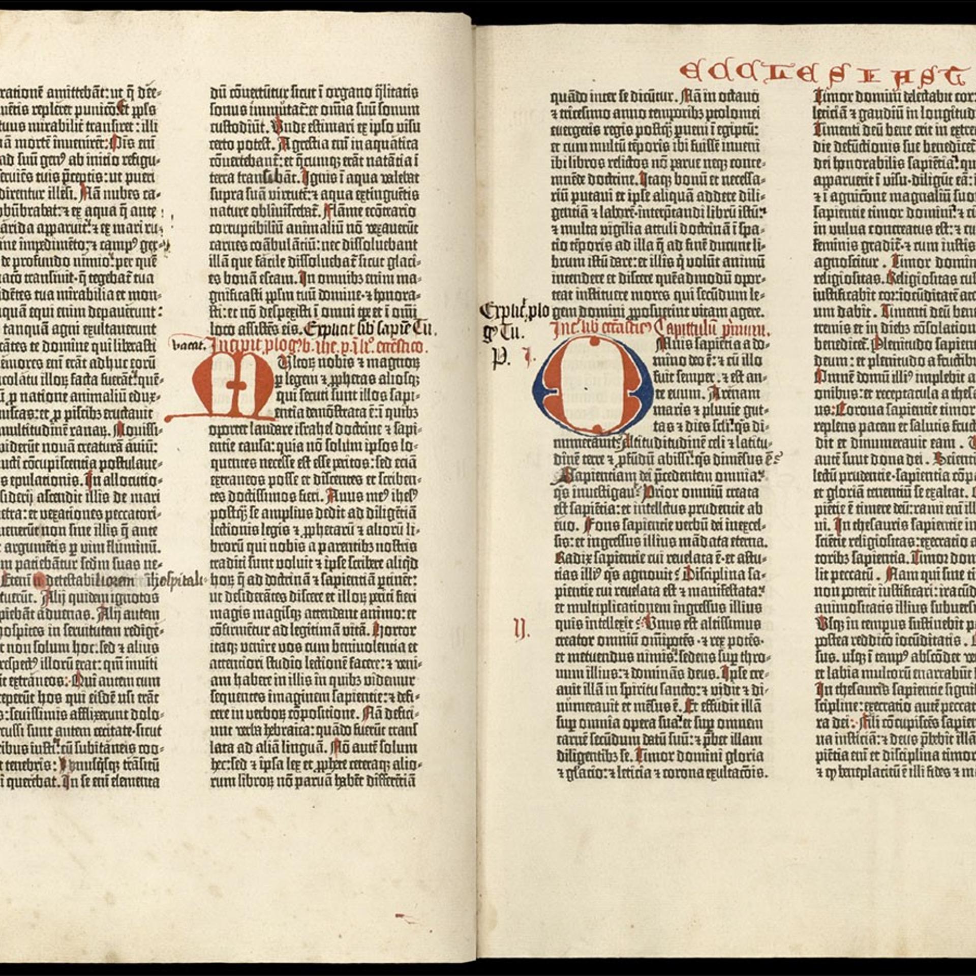 Folios 348 verso and 349 recto, showing the end of Wisdom and the beginning of Sirach (Ecclesiasticus)