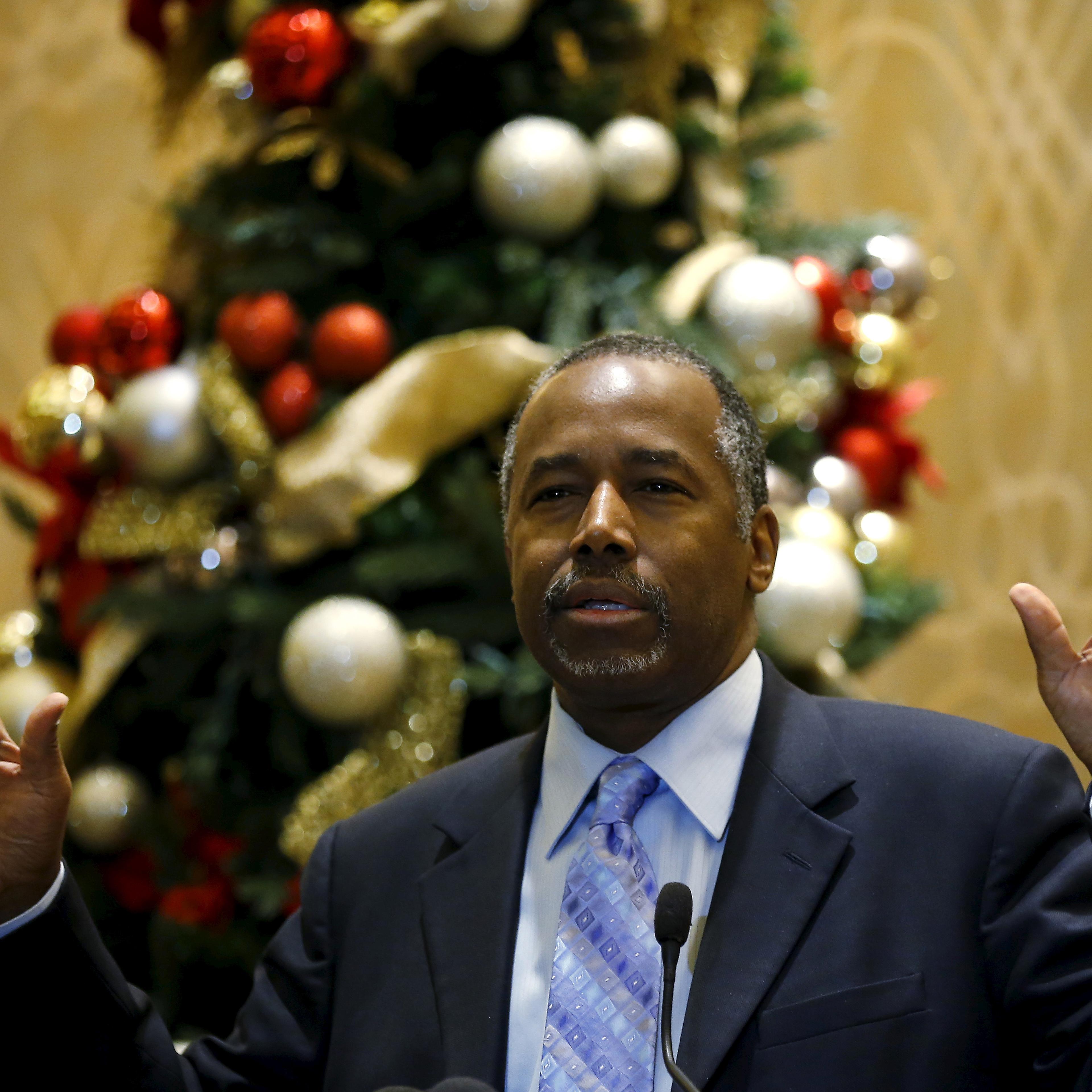 U.S. Republican presidential candidate Ben Carson speaks during a press conference in Chicago