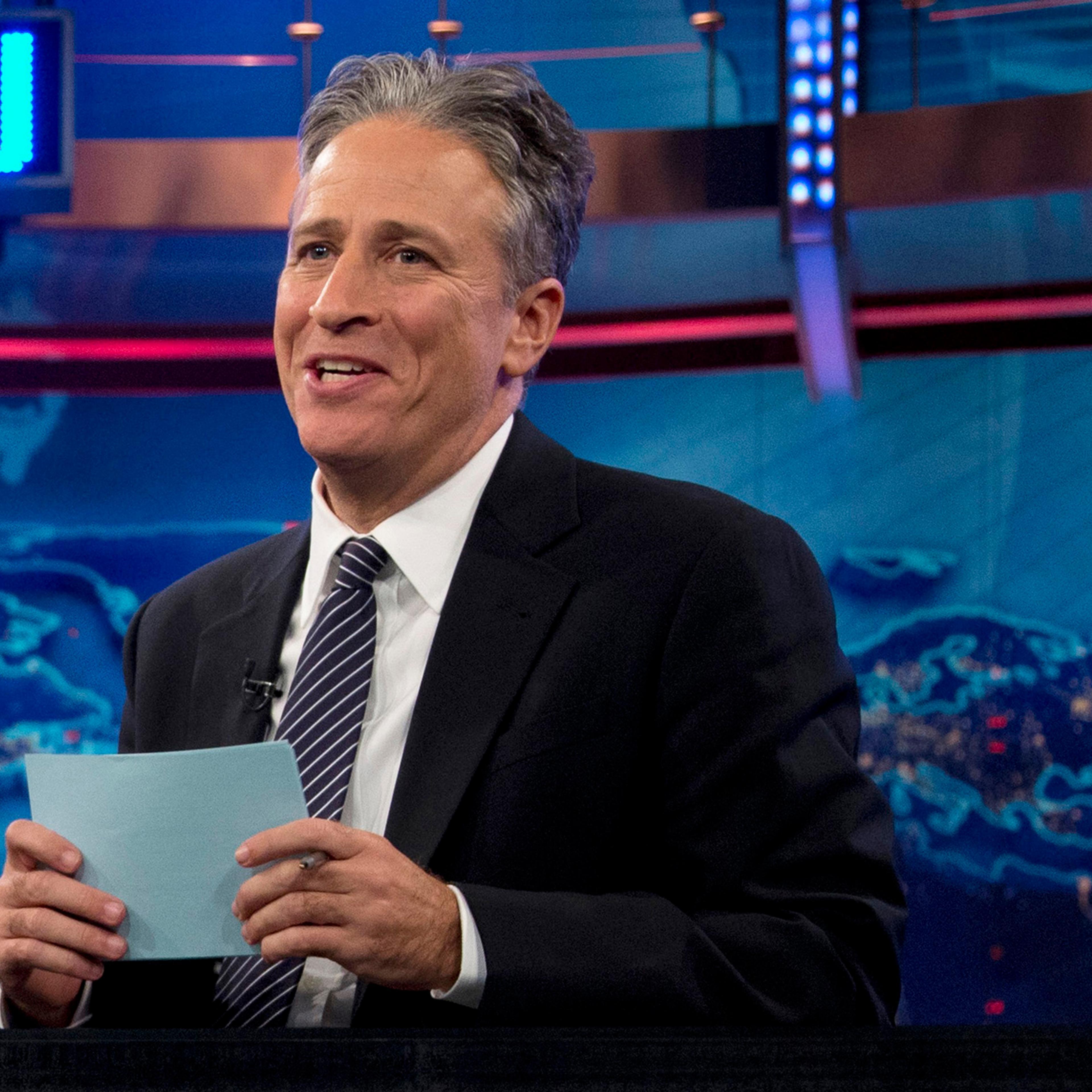 Jon Stewart speaks during a taping of "The Daily Show with John Stewart," in New York. in 2012.