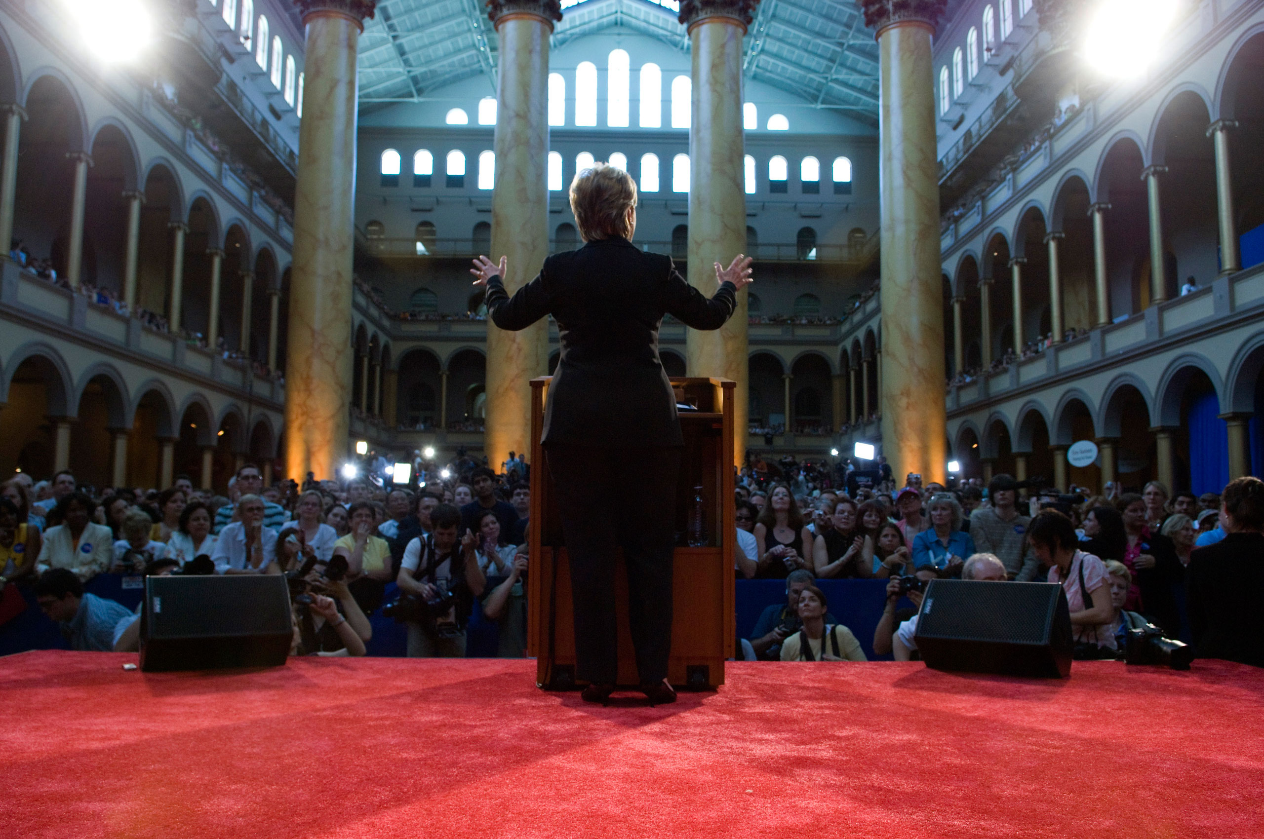 Hillary Clinton's concession speech at the National Building Museum in Washington DC. The place was packed with her supporters as she gave her "18 Million Cracks in the Ceiling" speech.