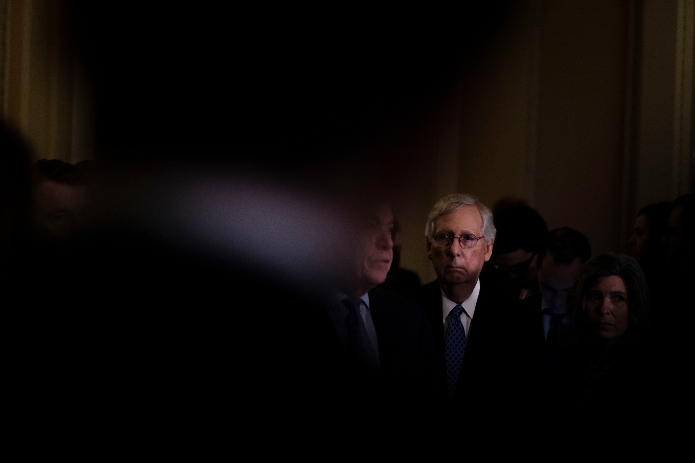 Senate Majority Leader Mitch McConnell (R-Ky.) speaks to reporters during a news conference on the impeachment inquiry at the Capitol in Washington, D.C., on Oct. 22, 2019.