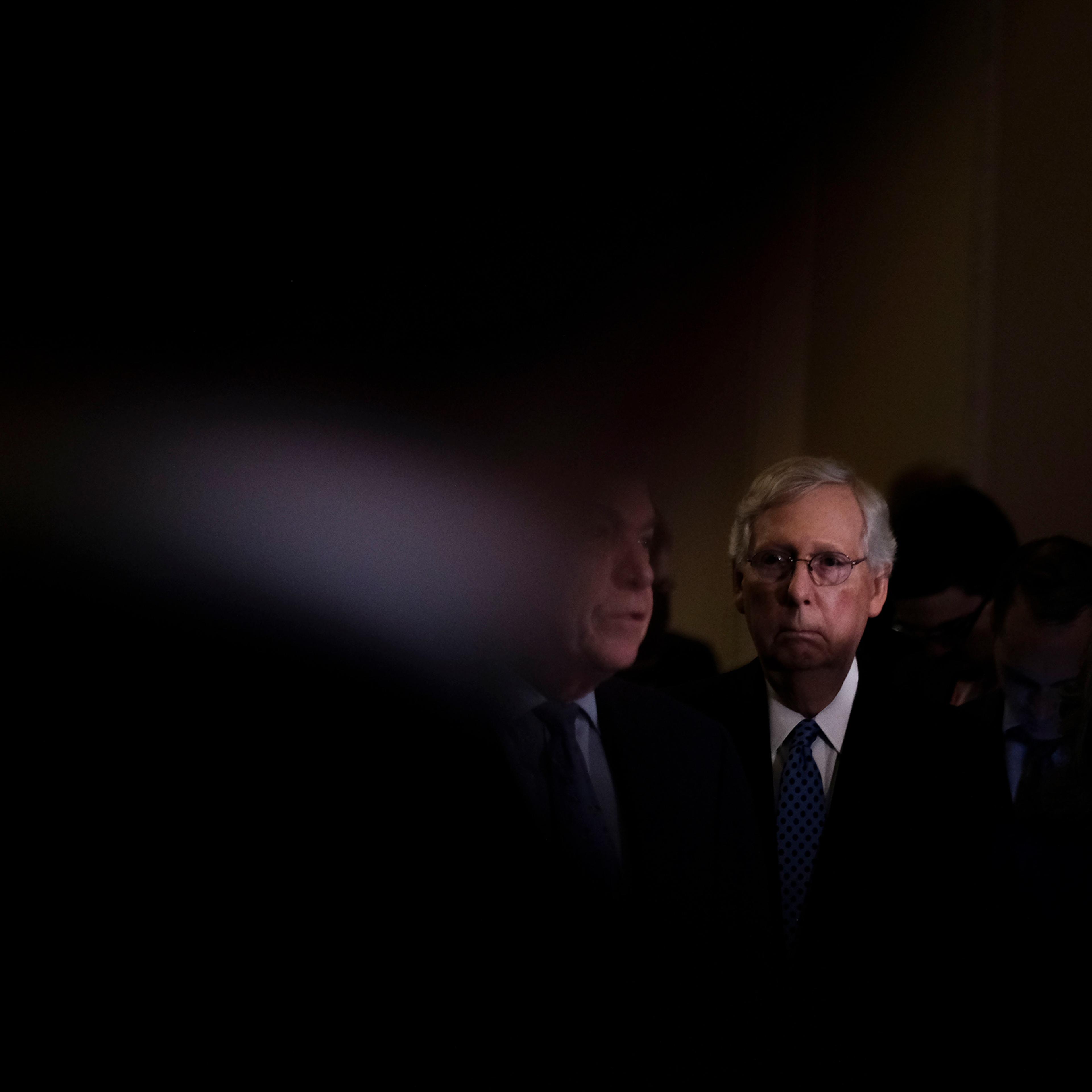Senate Majority Leader Mitch McConnell (R-Ky.) speaks to reporters during a news conference on the impeachment inquiry at the Capitol in Washington, D.C., on Oct. 22, 2019.