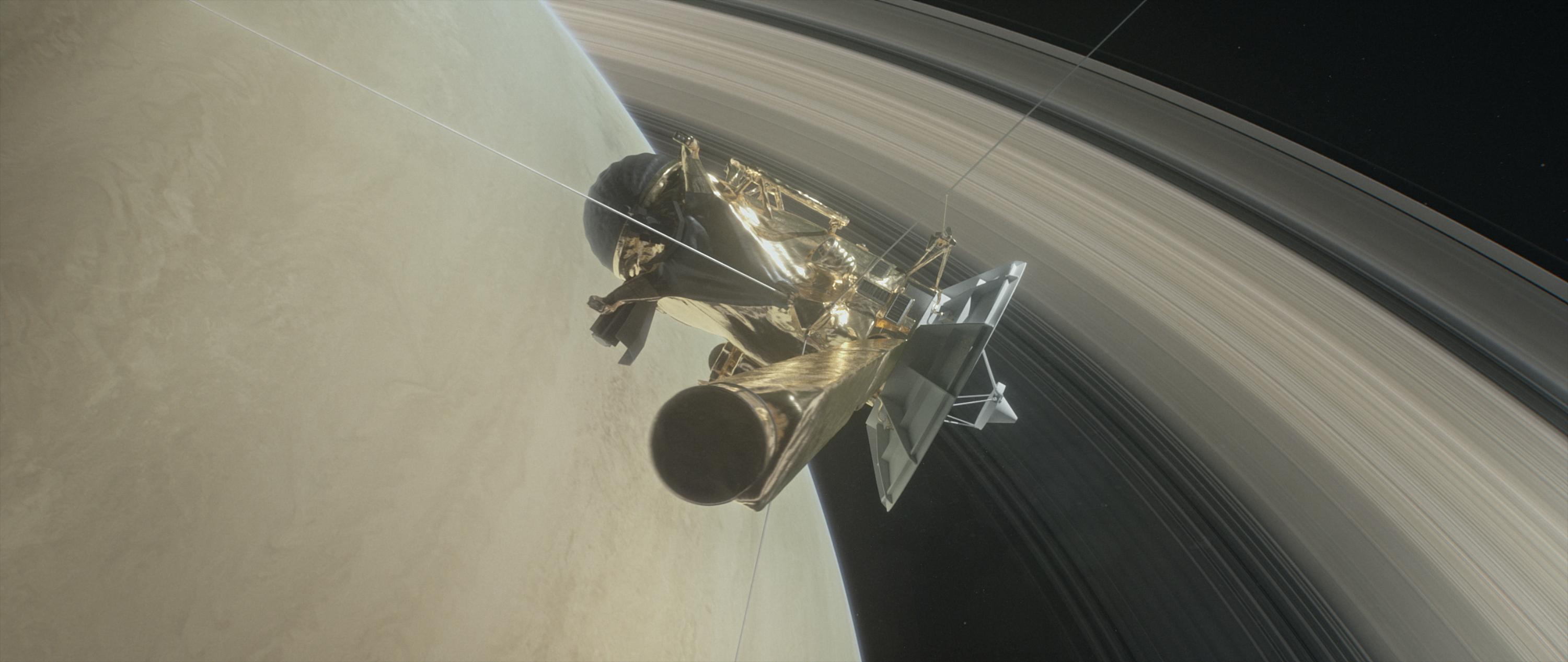 Farewell to all that: An artist's rendering of Cassini's final approach to Saturn