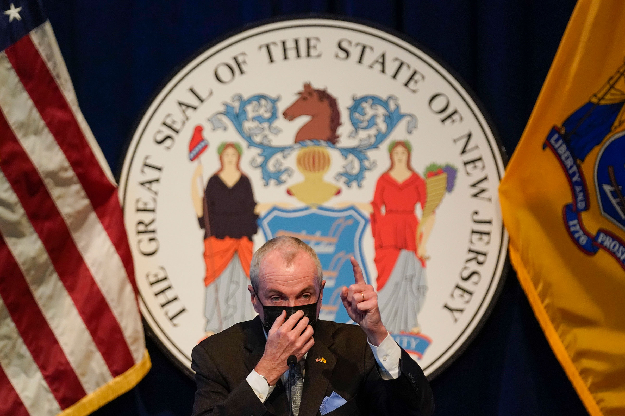 New Jersey Gov. Phil Murphy speaks to reporters during a briefing in Trenton, N.J., on Feb. 7, 2022.