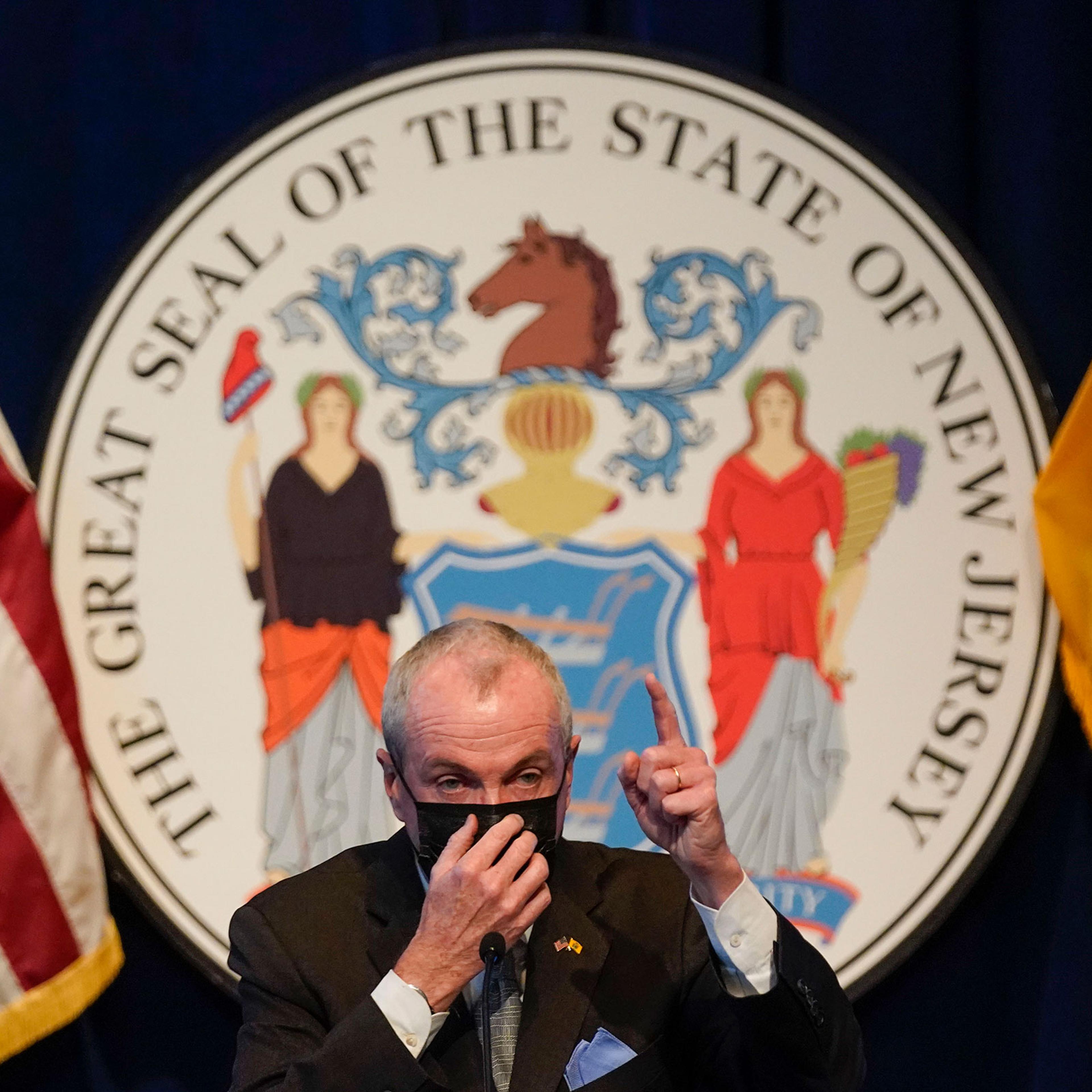 New Jersey Gov. Phil Murphy speaks to reporters during a briefing in Trenton, N.J., on Feb. 7, 2022.