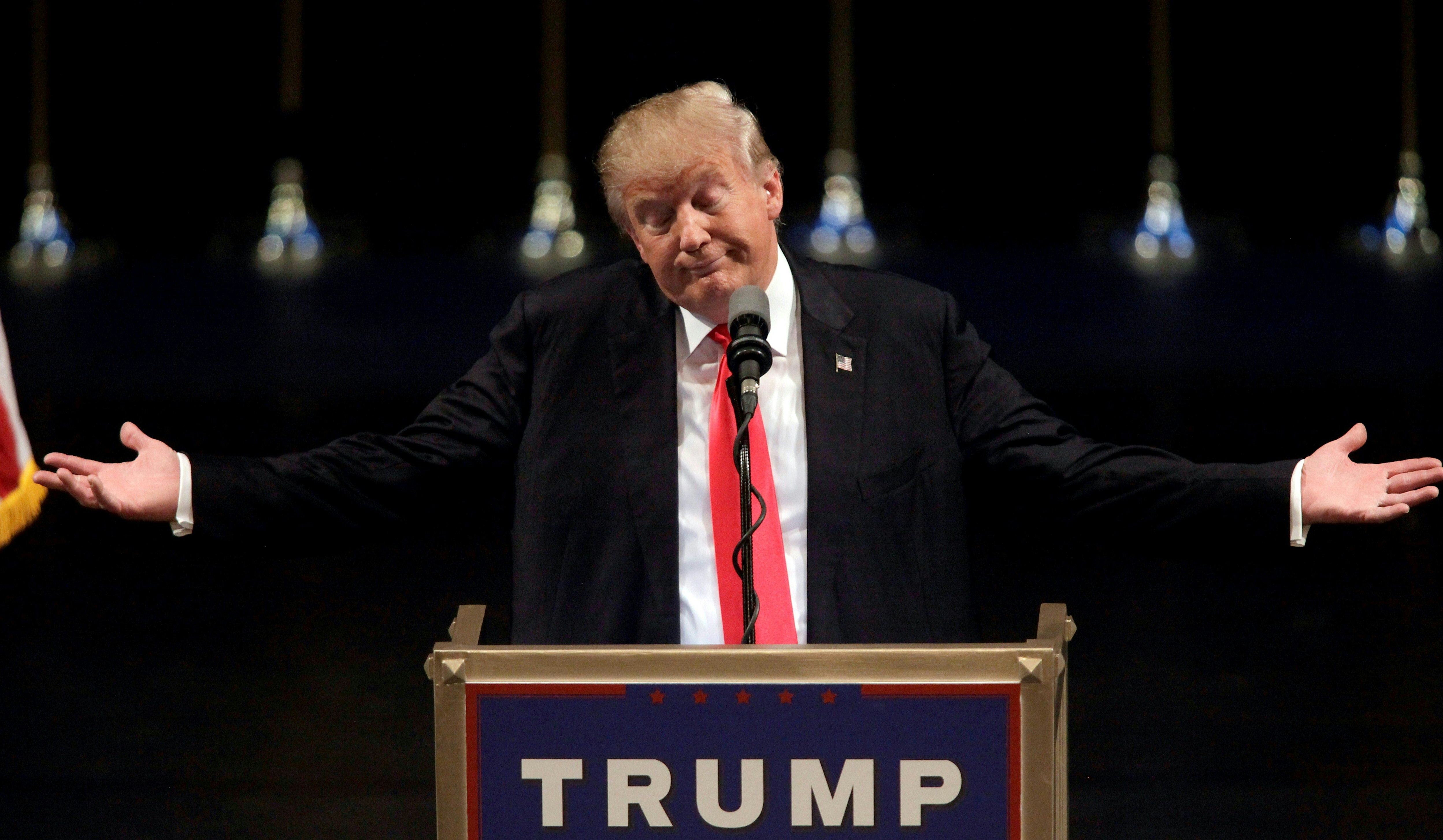 U.S. Republican presidential candidate Donald Trump speaks during a rally at the Treasure Island Hotel in Las Vegas on June 18, 2016.