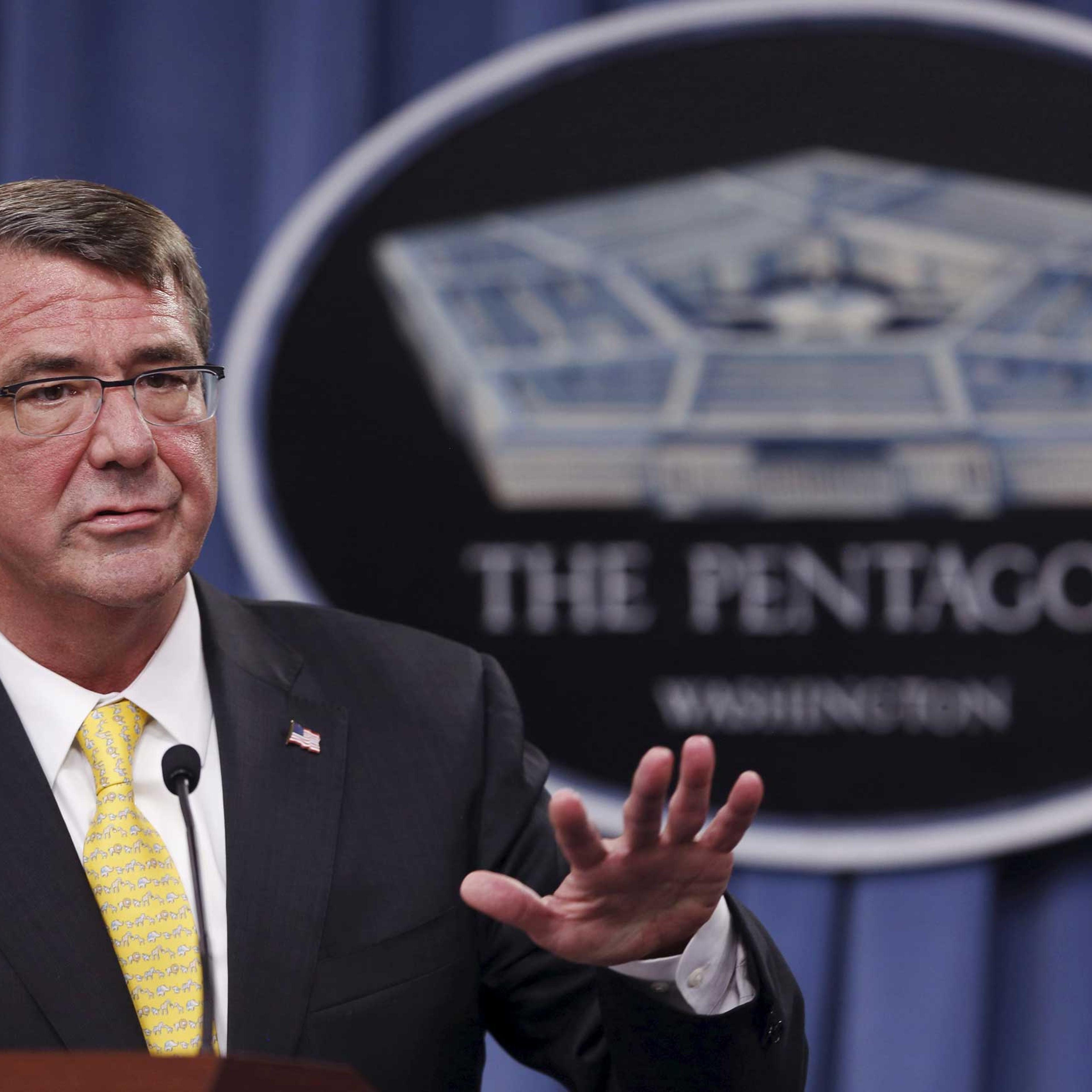 Carter holds a news conference at the Pentagon in Arlington, Virginia