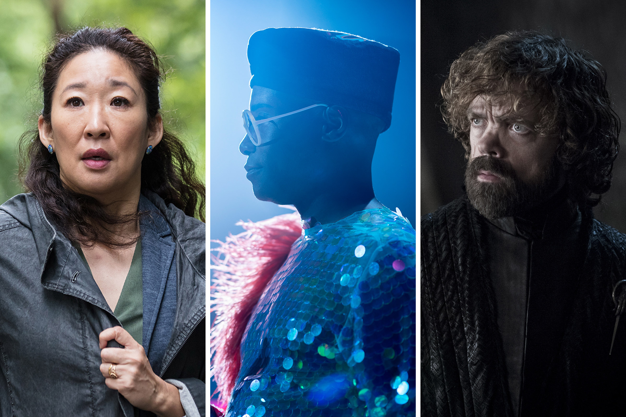 Sandra Oh in Killing Eve; Billy Porter in Pose; Peter Dinklage in Game of Thrones