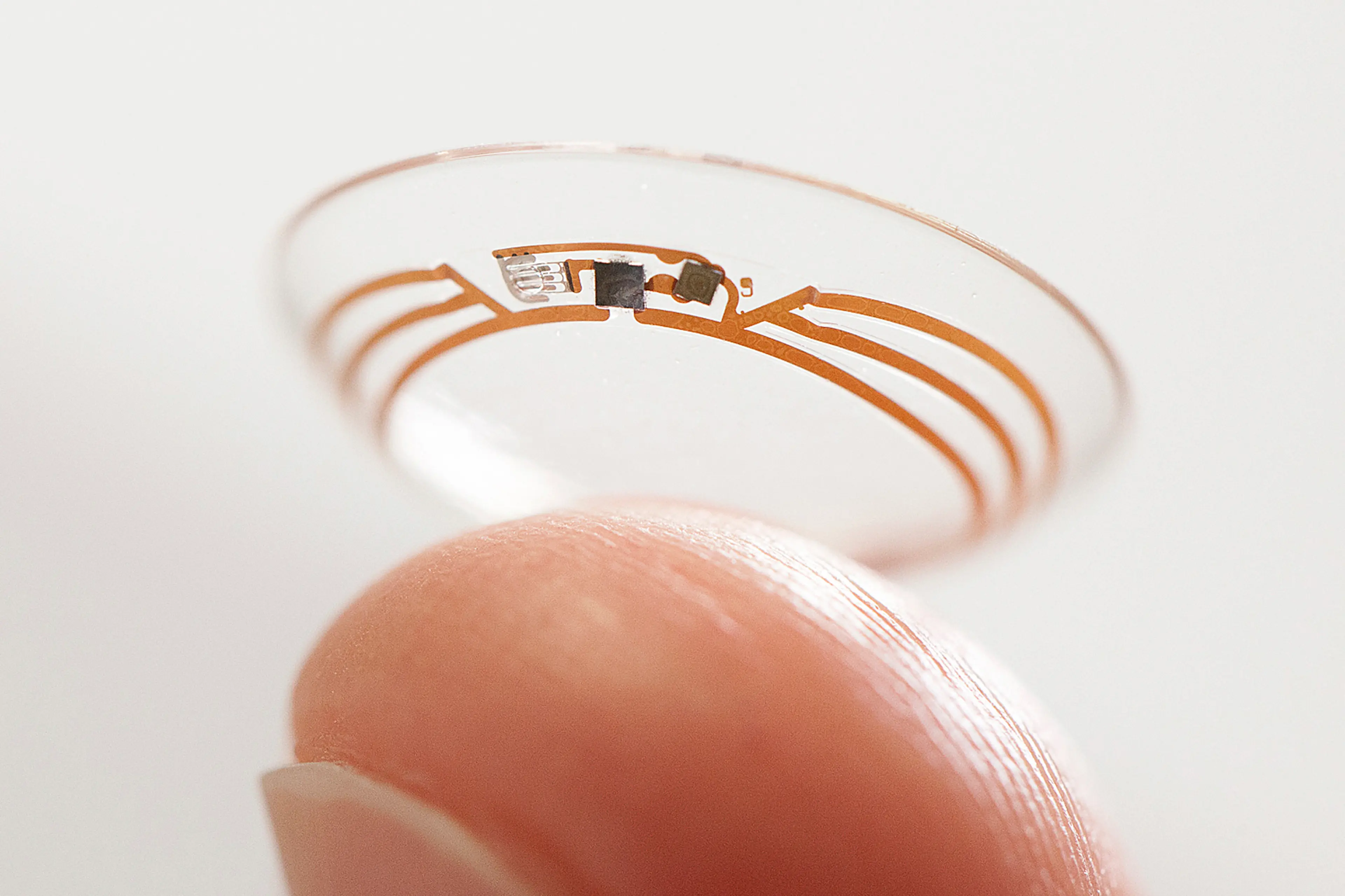 This undated photo released by Google shows a contact lens Google is testing to explore tear glucose.