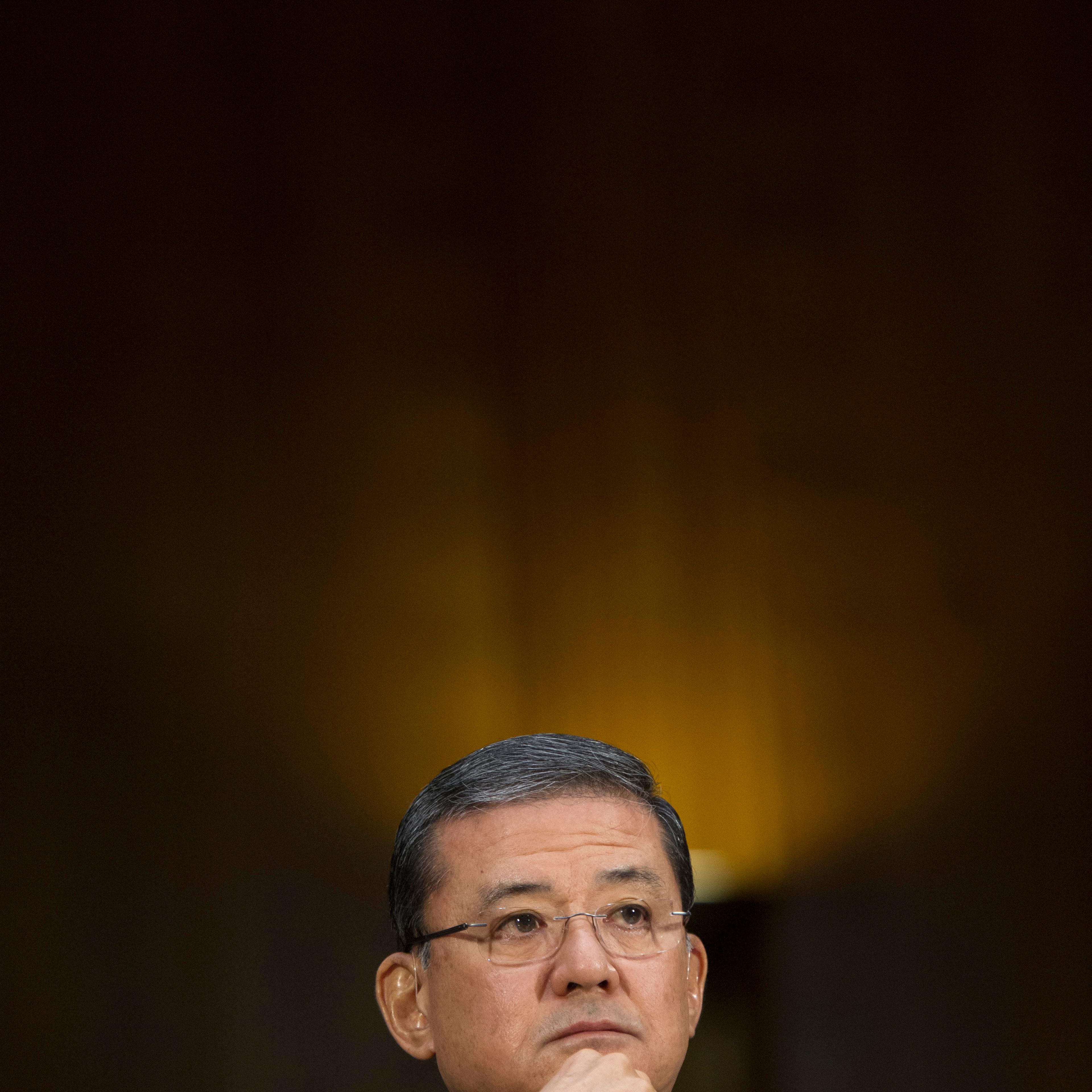 Veterans Affairs Secretary Eric Shinseki testifies on Capitol Hill in Washington, D.C., on May 15, 2014, before the Senate Veterans Affairs Committee hearing to examine the state of Veterans Affairs health care.