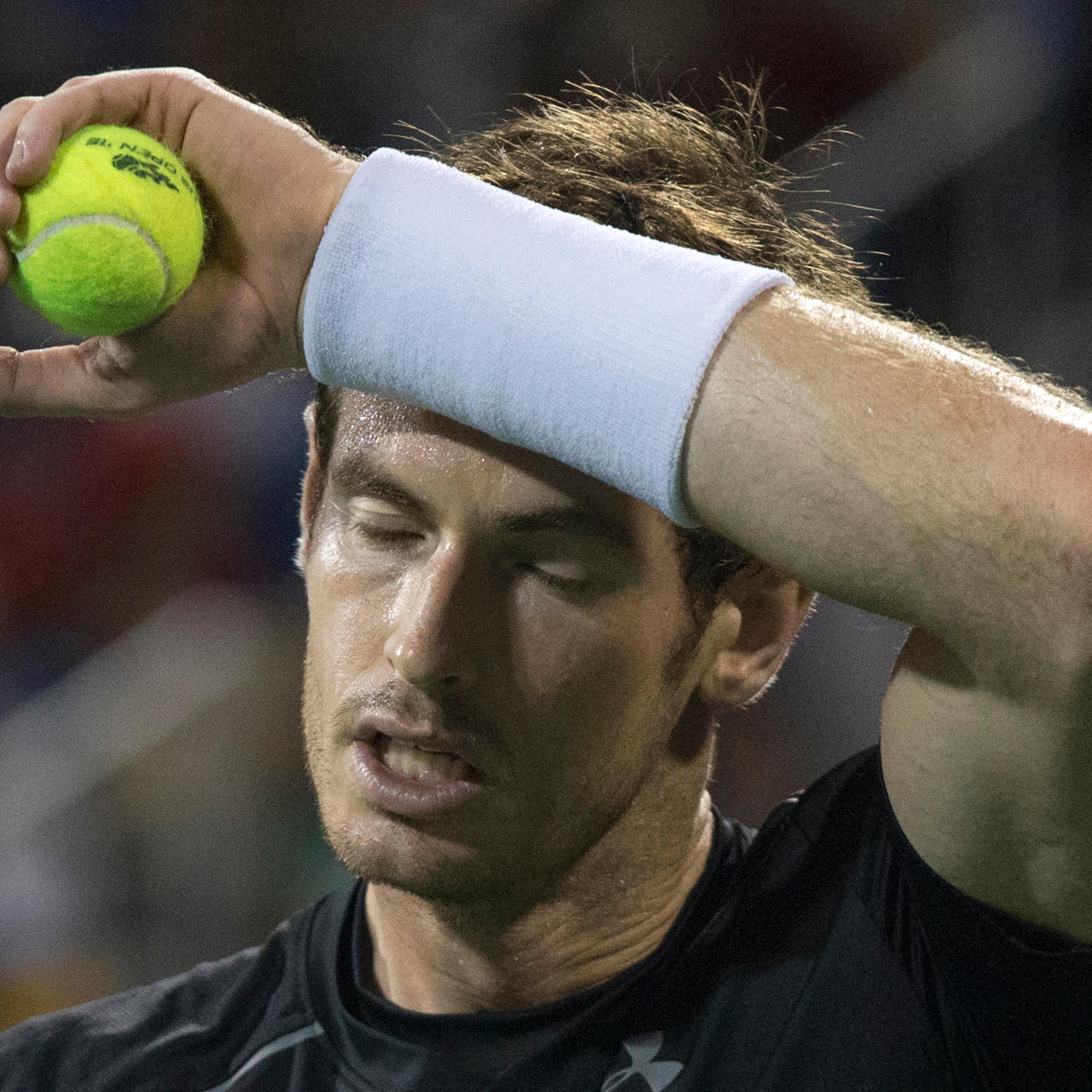 Murray of Britain reacts after losing a point against Anderson of South Africa during their fourth round match at the U.S. Open Championships tennis tournament in New York