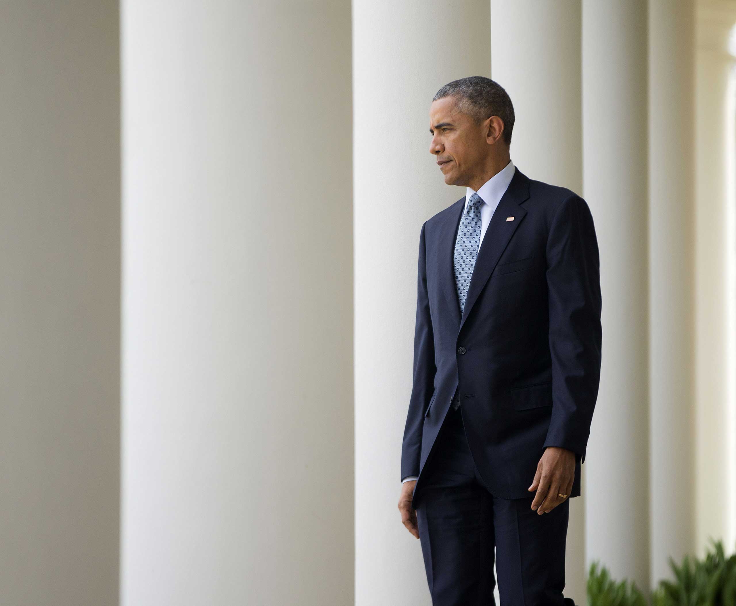President Barack Obama walks to the Rose Garden of the White House in Washington, to speak about the breakthrough in the Iranian nuclear talks on April 2, 2015.