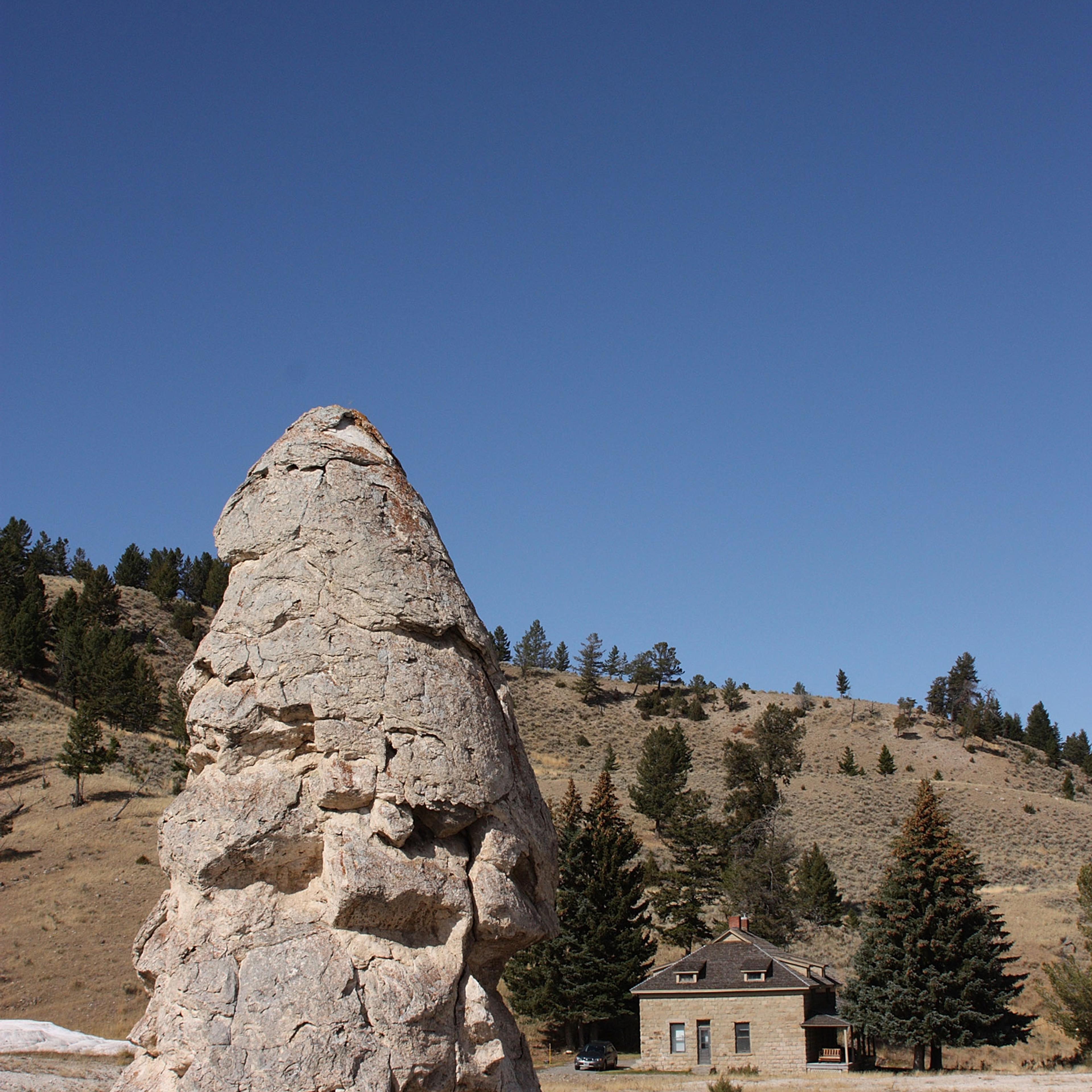 YELLOWSTONE, MT - OCTOBER 8: A rock structure known as Liberty Cap, in the Mammoth Hot Springs area of Yellowstone National Park on October 8, 2008 in Yellowstone, Montana. Yellowstone, located in Wyoming, Montana and Idaho, was the first National Park t