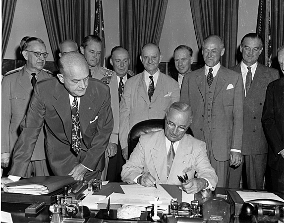 With a stroke of his pen, President Harry Truman finished changing the name of the Department of War to the Department of Defense in 1949.