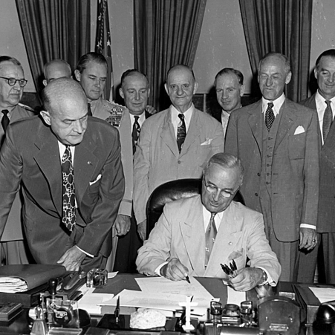 With a stroke of his pen, President Harry Truman finished changing the name of the Department of War to the Department of Defense in 1949.