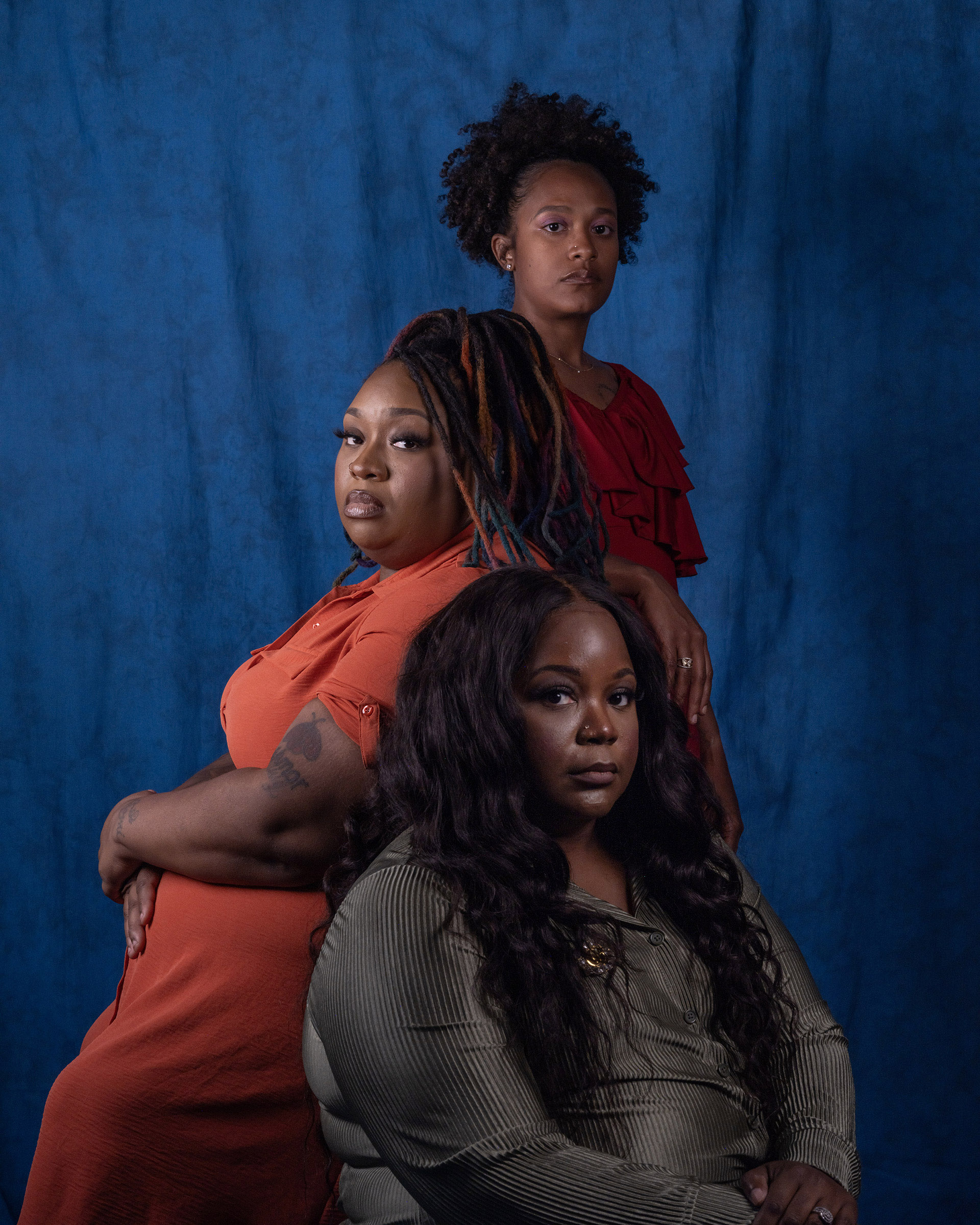 (From top) Rauslyn Adams, Miannica Frison and Crystina Hughes in Birmingham, Ala., on April 27, 2024.