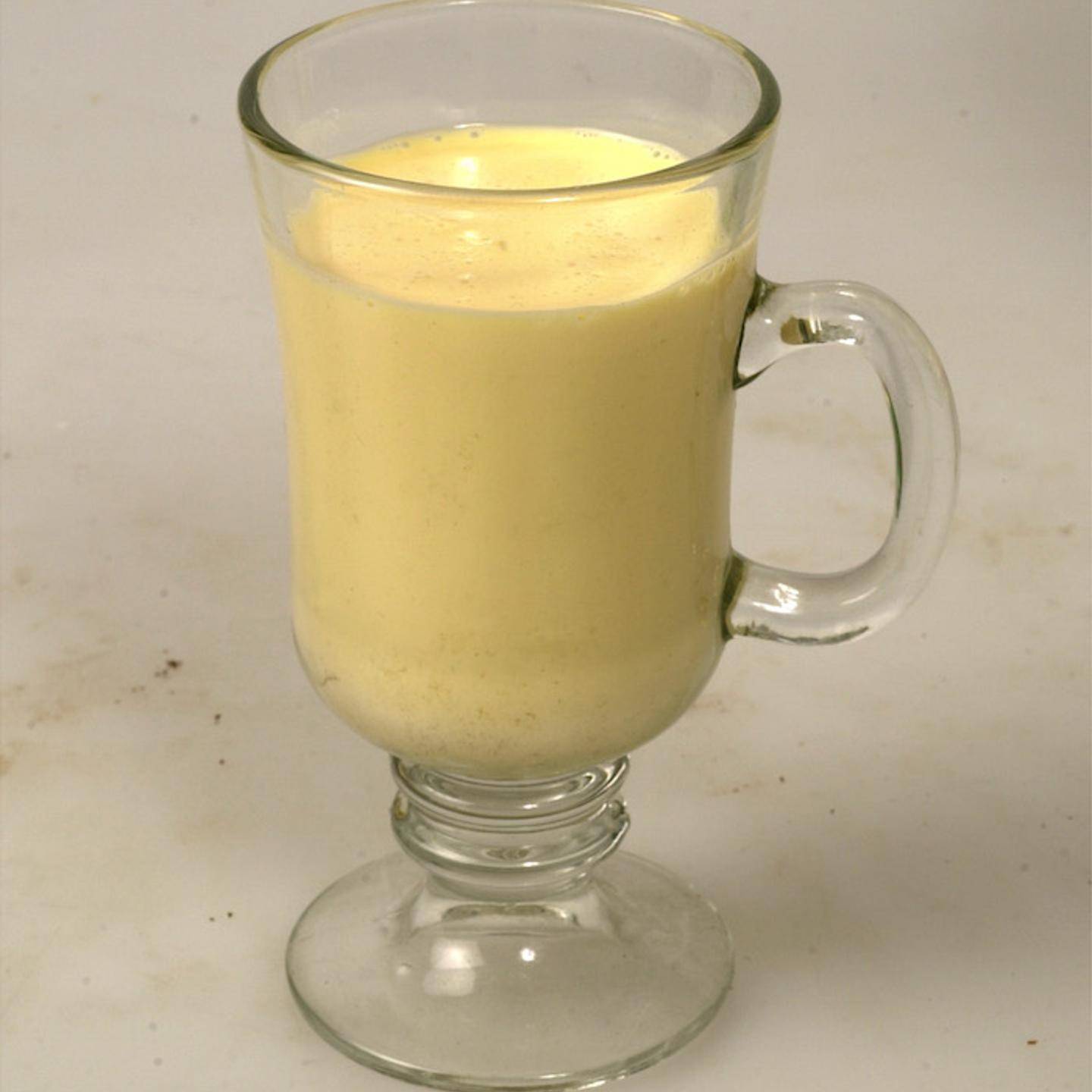 A glass of eggnog.