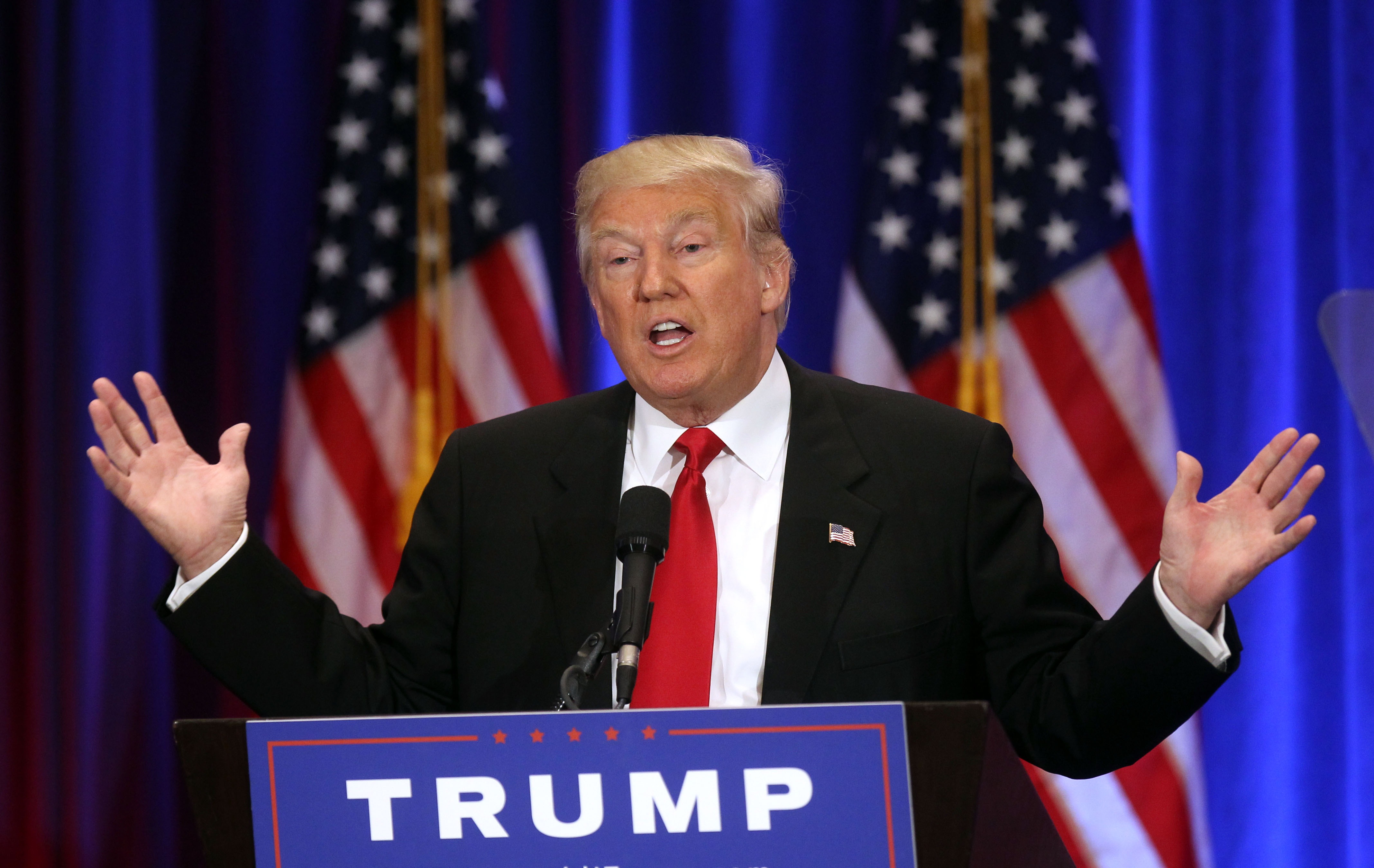 Donald J Trump gives campaign speech at Trump SoHo in New York City on June 22, 2016.