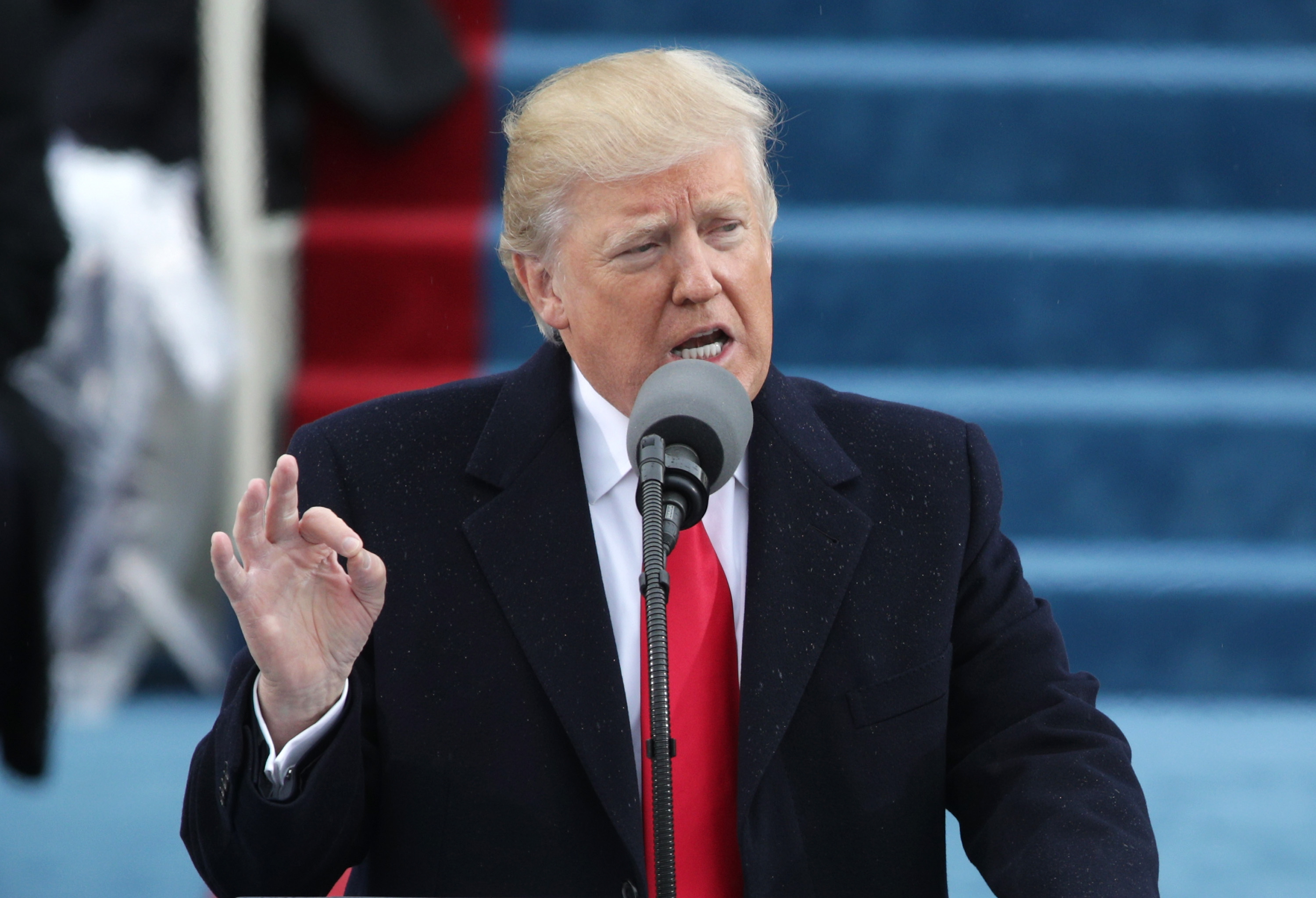 President Donald Trump delivers his inaugural address on the West Front of the U.S. Capitol on January 20, 2017 in Washington, DC.