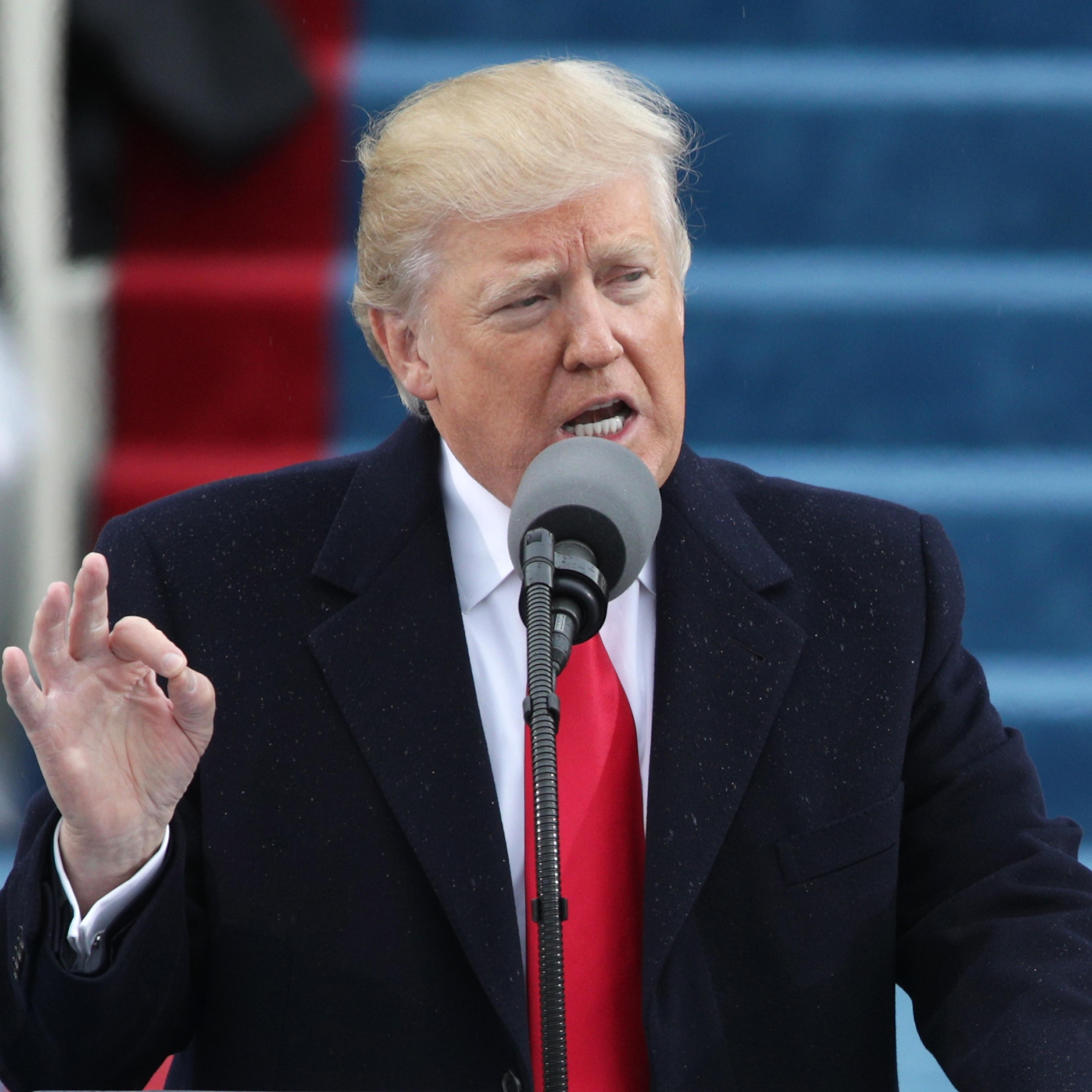 President Donald Trump delivers his inaugural address on the West Front of the U.S. Capitol on January 20, 2017 in Washington, DC.