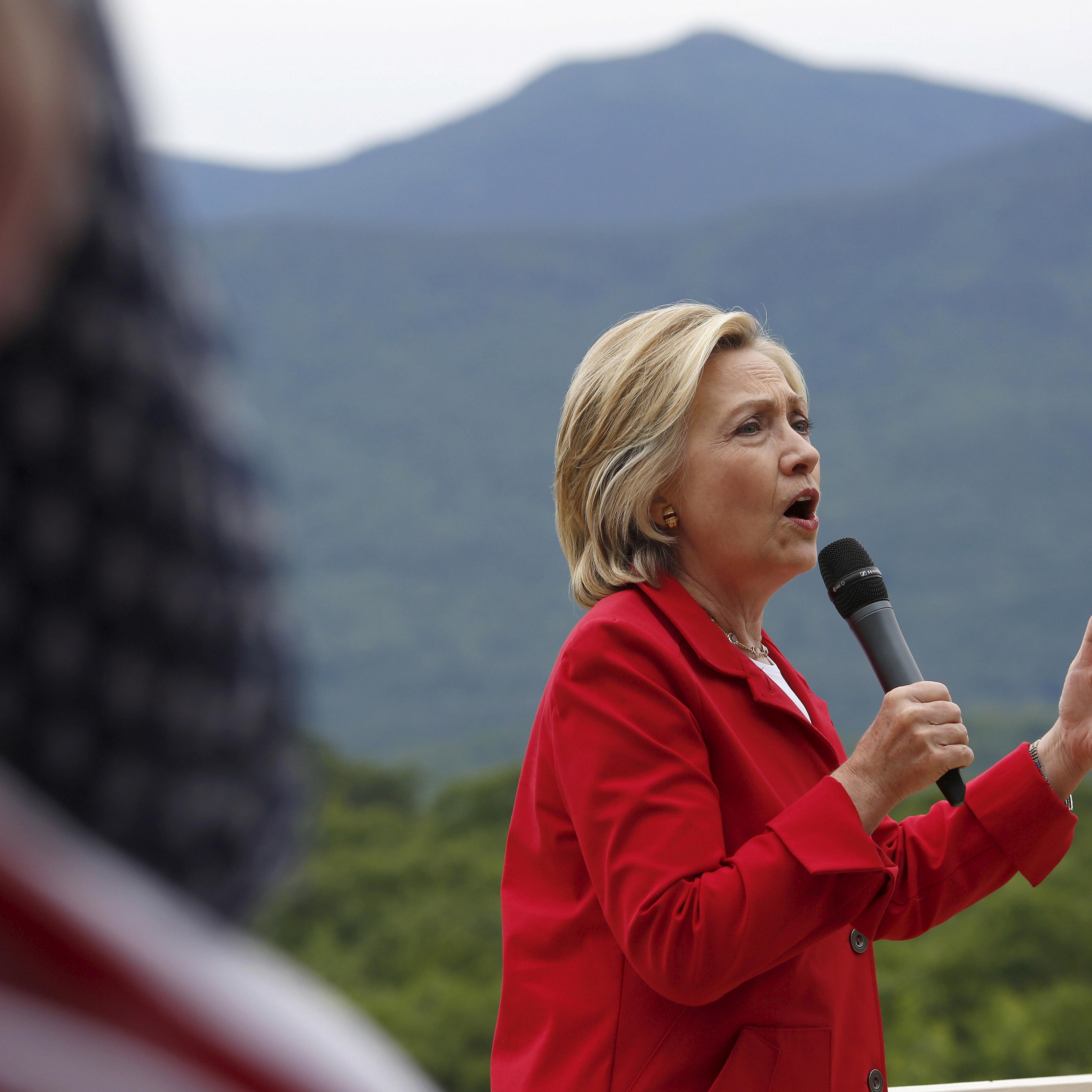 Former United States Secretary of State and Democratic candidate for president Hillary Clinton speaks to supporters during a campaign event in Glen