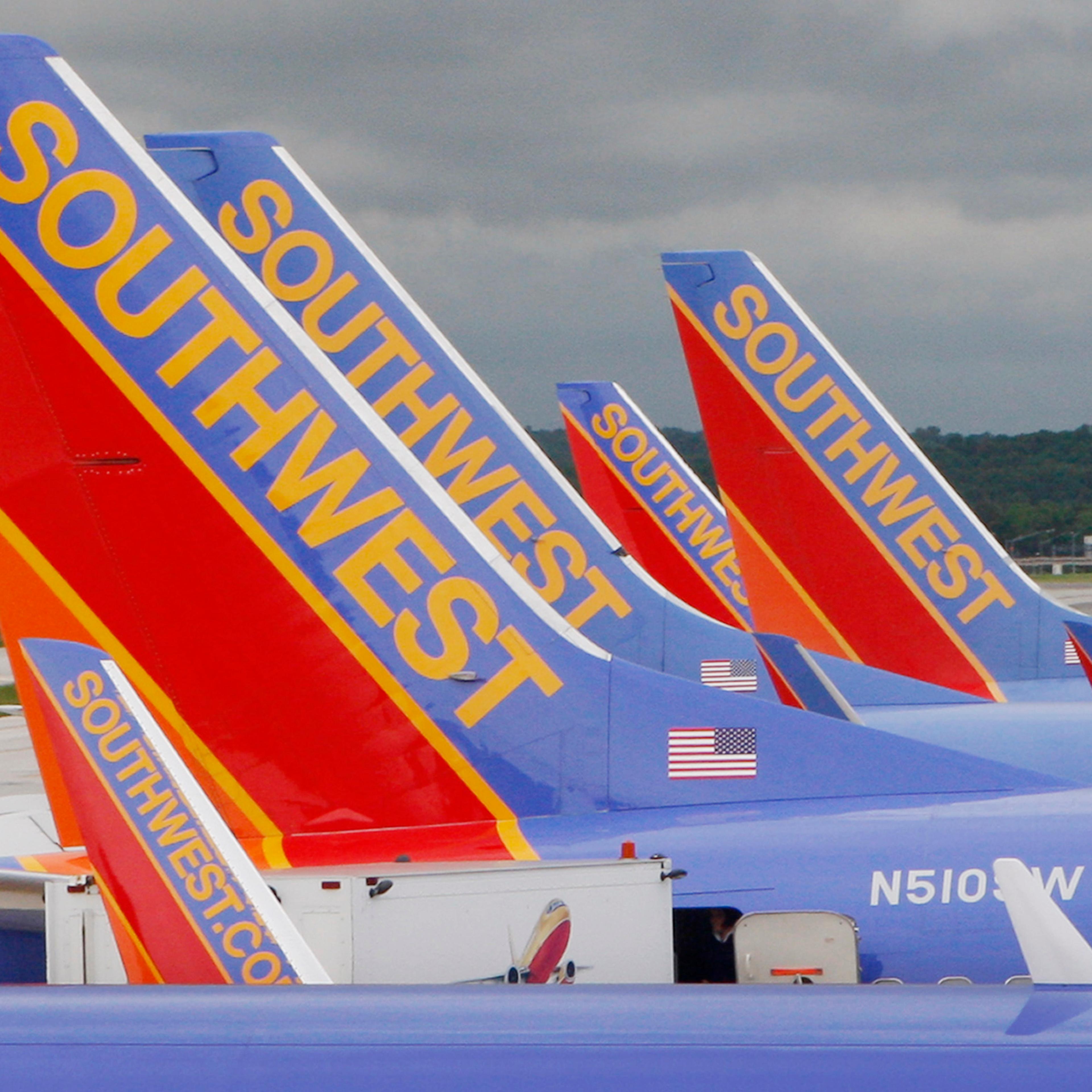 Southwest Airlines jets parked at Baltimore Washington International Airport in Baltimore, Md.