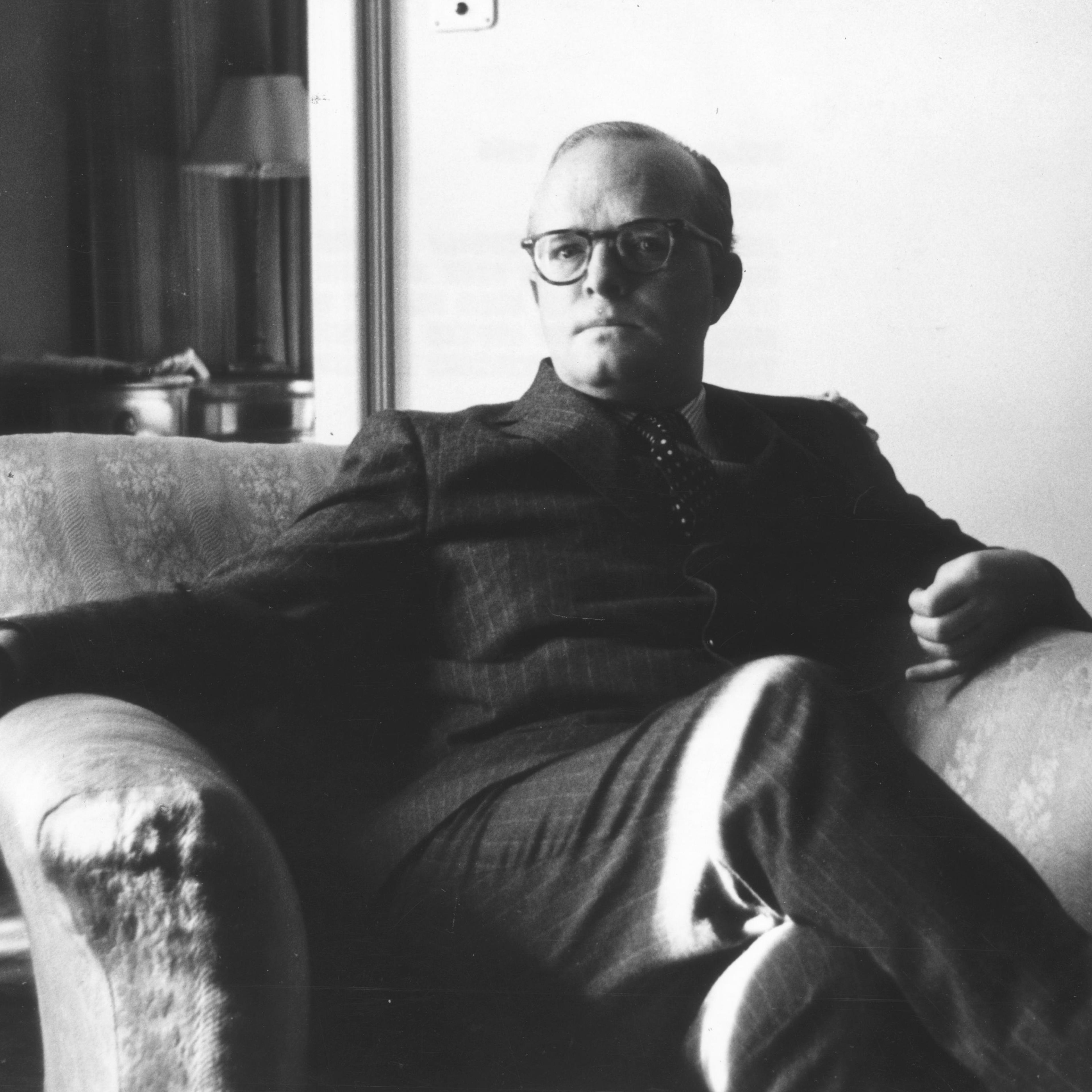 American writer Truman Capote (1924 - 1984), the author of 'Breakfast At Tiffany's' in Milan negotiating a contract for his new nonfiction novel 'In Cold Blood'.