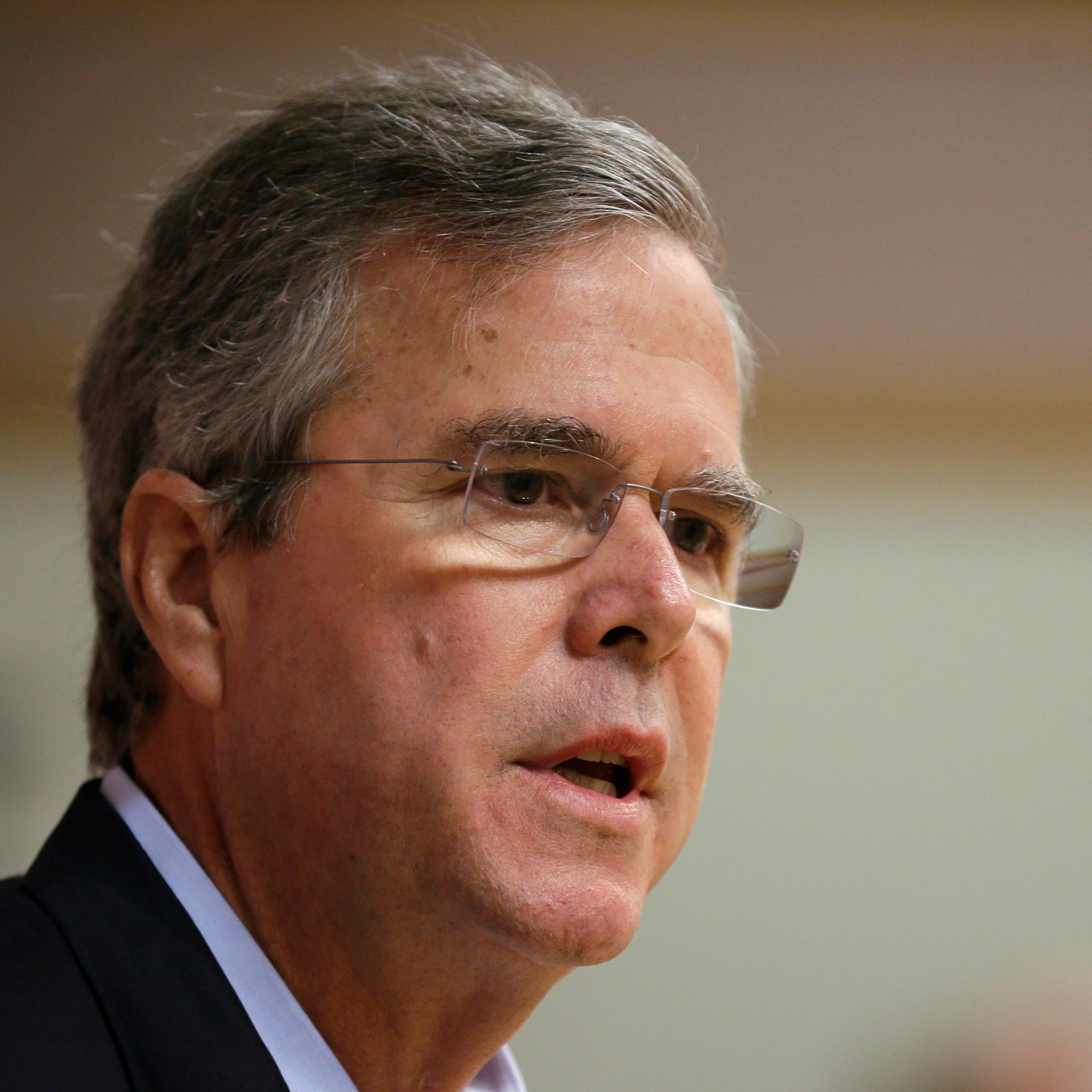 Former Florida Gov. Jeb Bush speaks during a town hall meeting, on May 16, 2015, at Loras College in Dubuque, Iowa.