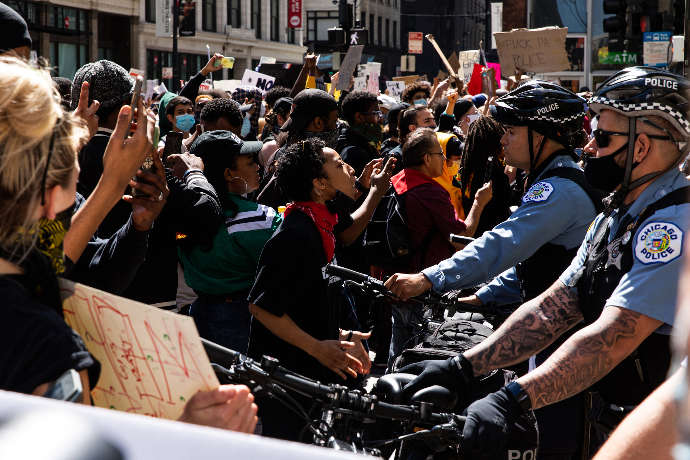 Protesters and Chicago Police clash during protests following the killing of George Floyd on May 30 in Chicago