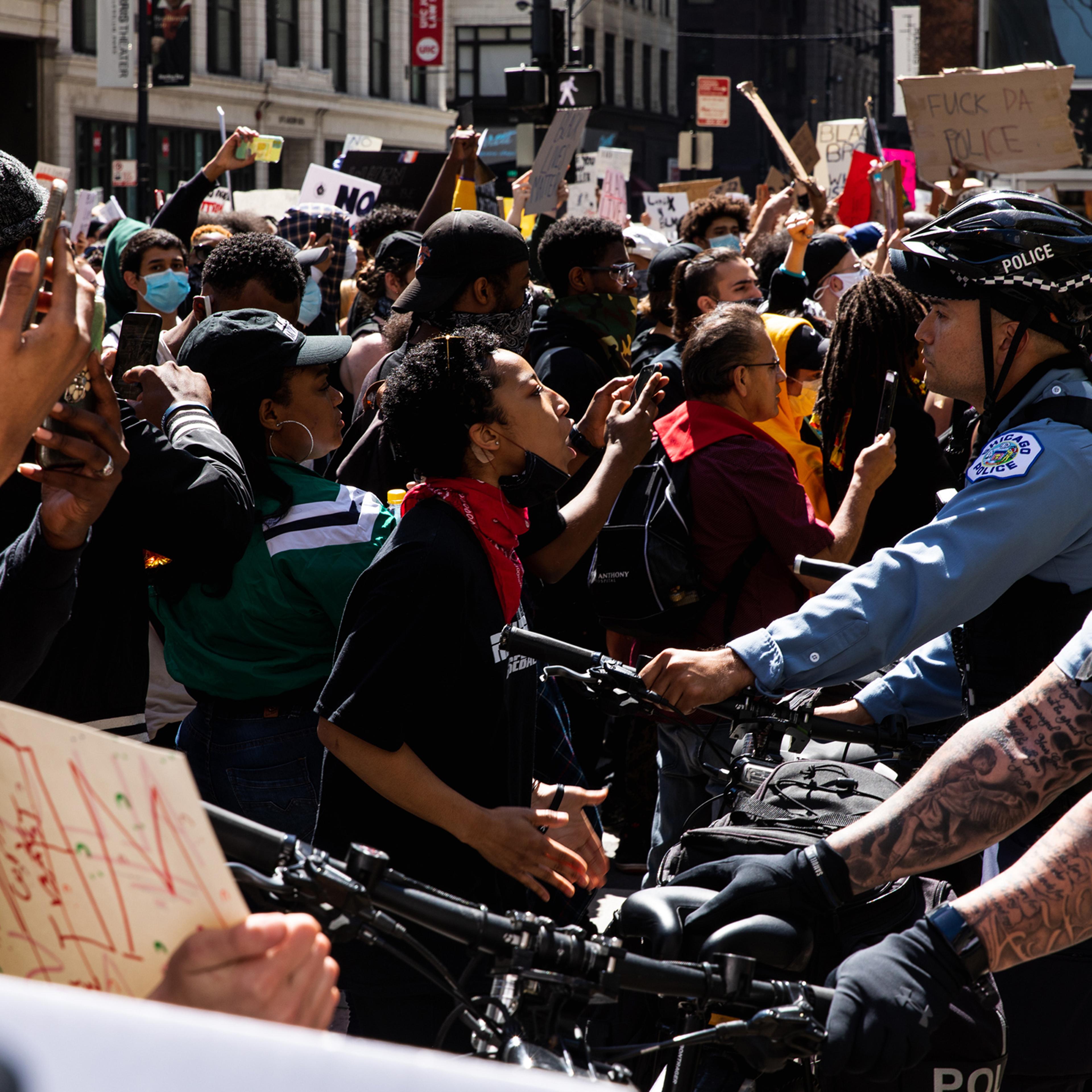 Protesters and Chicago Police clash during protests following the killing of George Floyd on May 30 in Chicago
