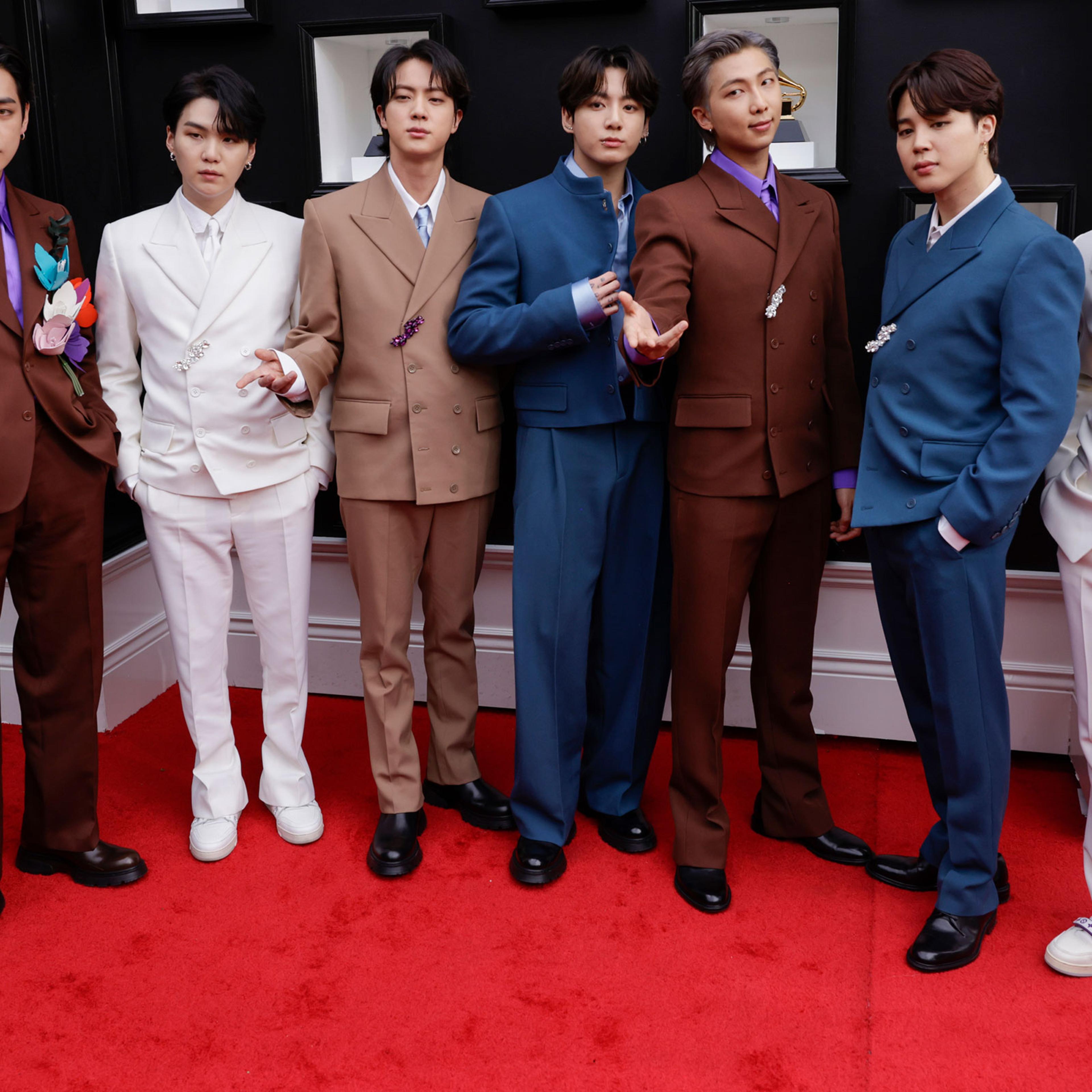 BTS arrives at the 64th annual Grammy Awards on April 3.