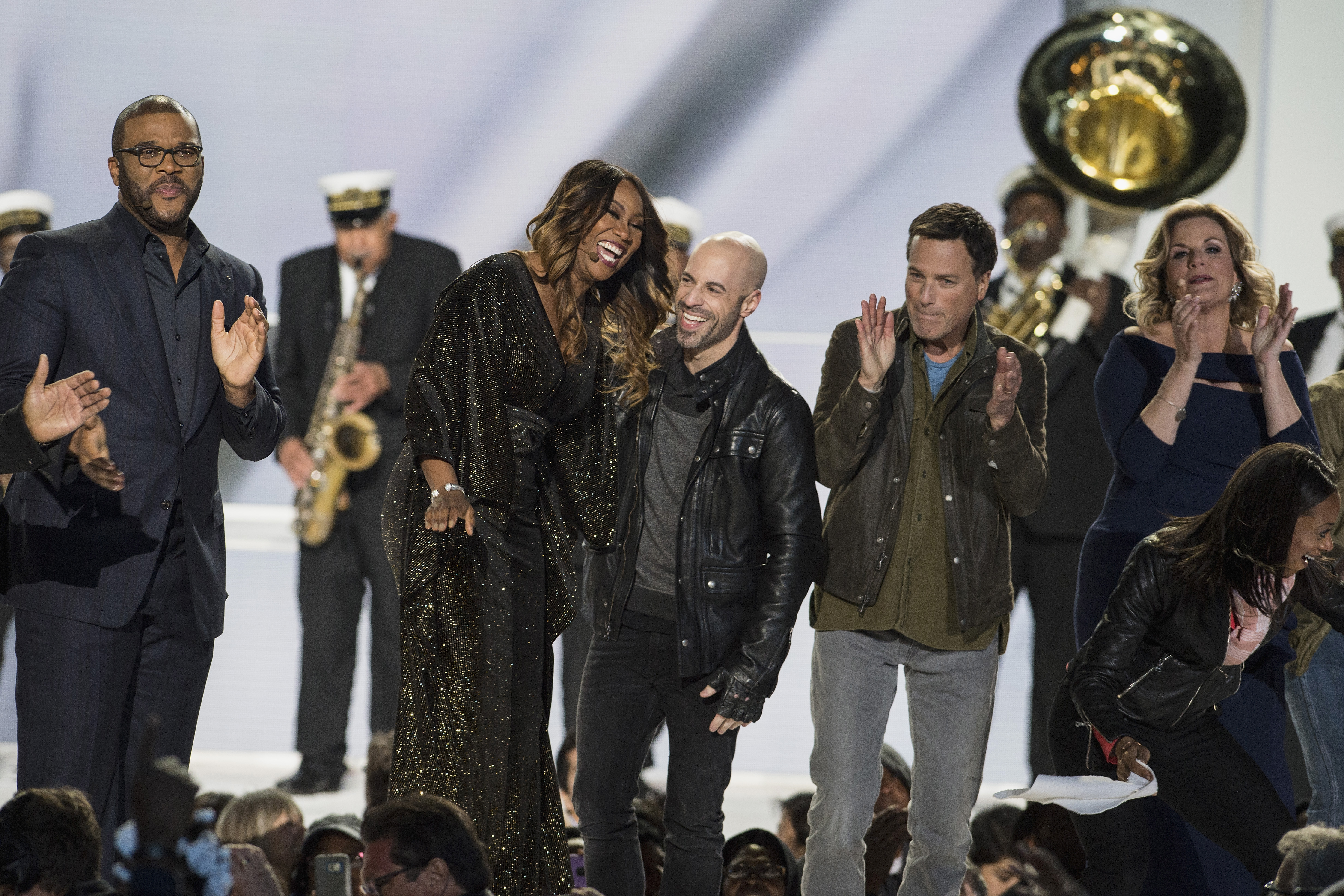 Tyler Perry, Preservation Hall Jazz Band, Yolanda Adams, Chris Daughtry, Jencarlos Canela and Trish Yearwood appear in 'The Passion', an epic musical event airing LIVE from New Orleans on FOX, at Woldenberg Park on March 20, 2016 in New Orleans, Louisian