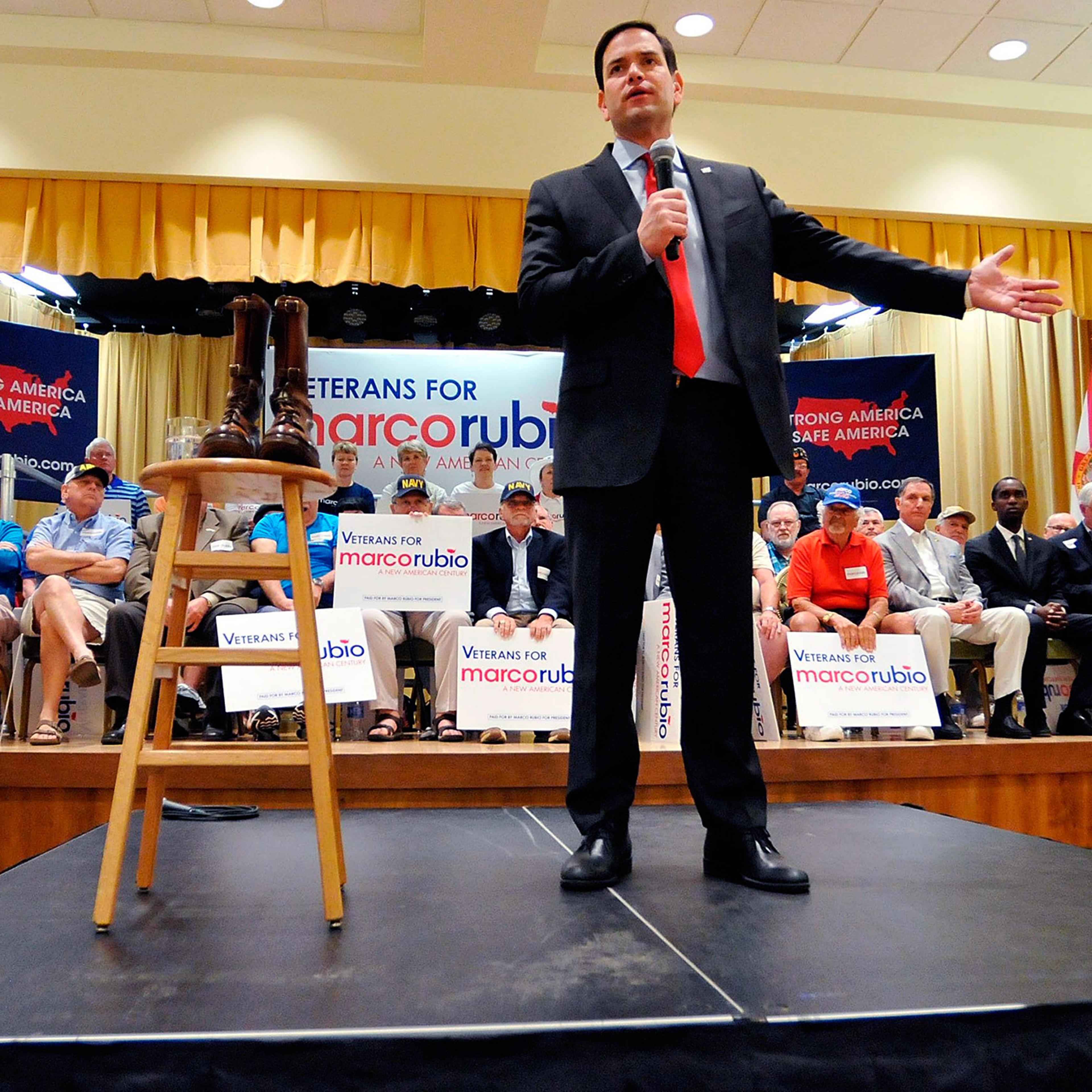 Republican presidential candidate Sen. Marco Rubio, R-Fla., speaks during a campaign rally at the Rohan Recreation Center in The Villages, Florida, March 13, 2016.