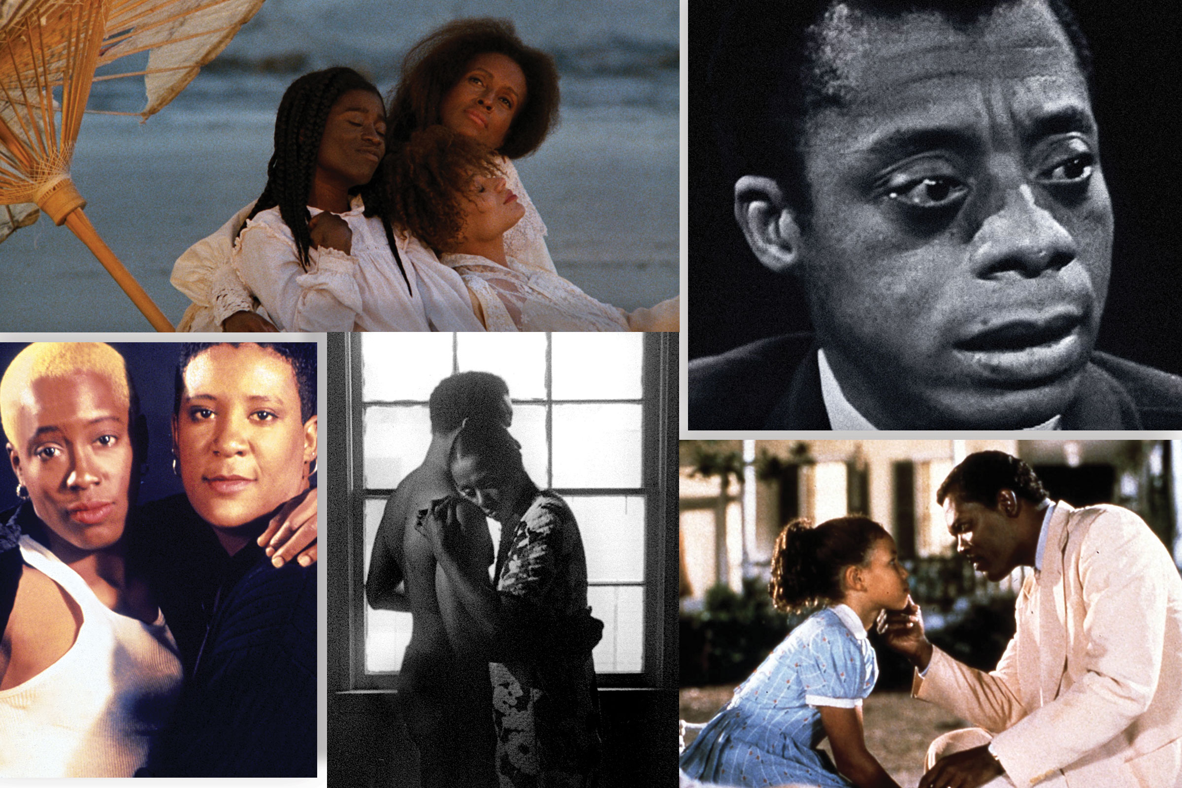 Stills from Daughters of the Dust, I Am Not Your Negro, Eve's Bayou, Killer of Sheep, The Watermelon Woman