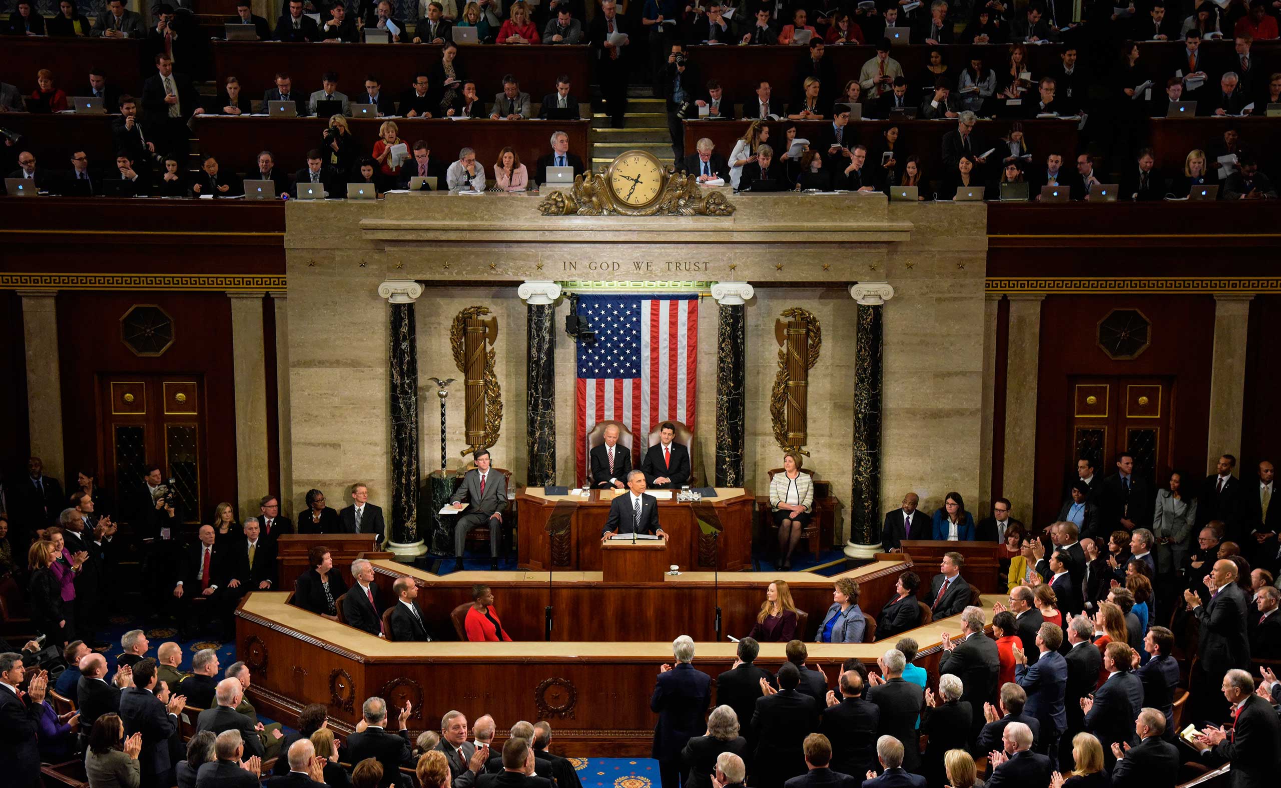 President Barack Obama delivers his final State of the Union address to a joint session of Congress on Capitol Hill in Washington D.C., Jan. 12, 2016.