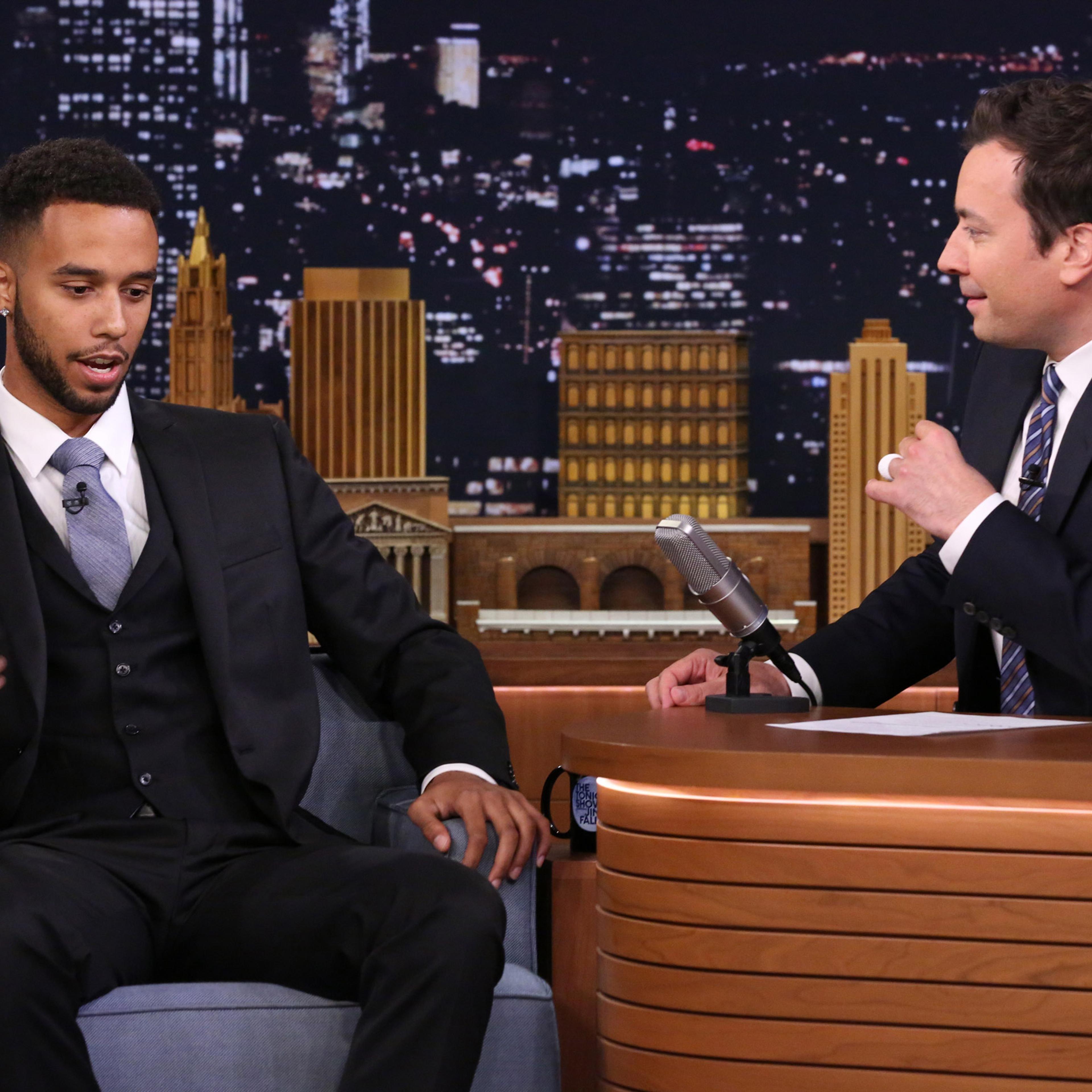 THE TONIGHT SHOW STARRING JIMMY FALLON -- Episode 0320 -- Pictured: (l-r) Anthony Sadler during an interview with host Jimmy Fallon on September 1, 2015 -- (Photo by: Douglas Gorenstein/NBC/NBCU Photo Bank via Getty Images)
