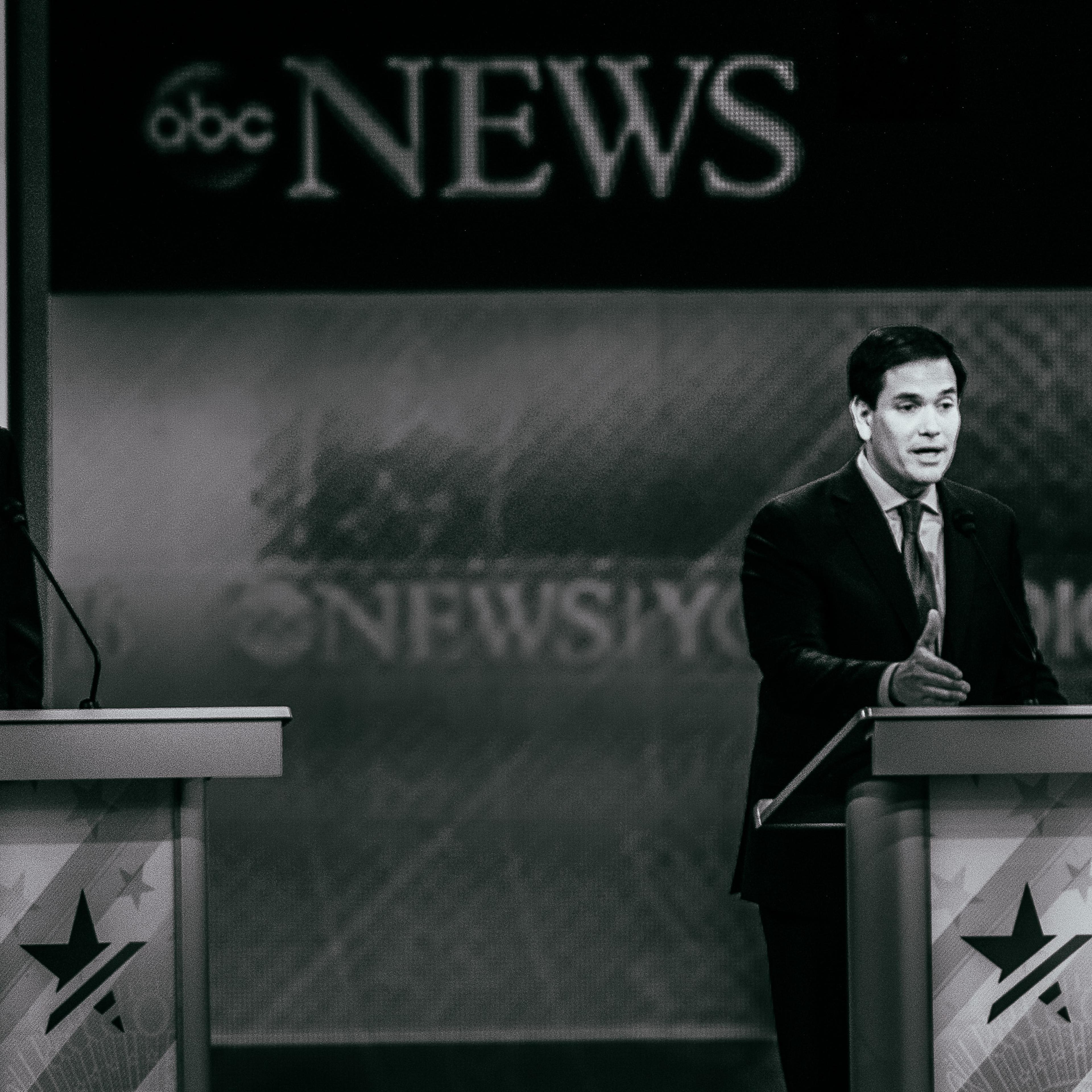 Republican presidential candidates Jeb Bush, left, and Marco Rubio participate during the Republican presidential debate on Feb. 6, 2016, in Manchester, N.H.