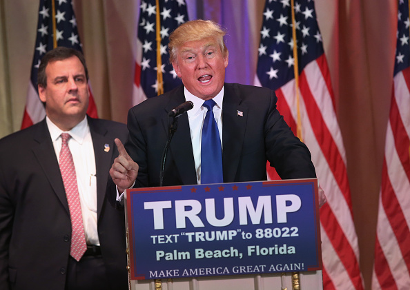 Republican Presidential frontrunner Donald Trump speaks to the media at his Mar-A-Lago Club on Super Tuesday, March 1, 2016 in Palm Beach, Florida.