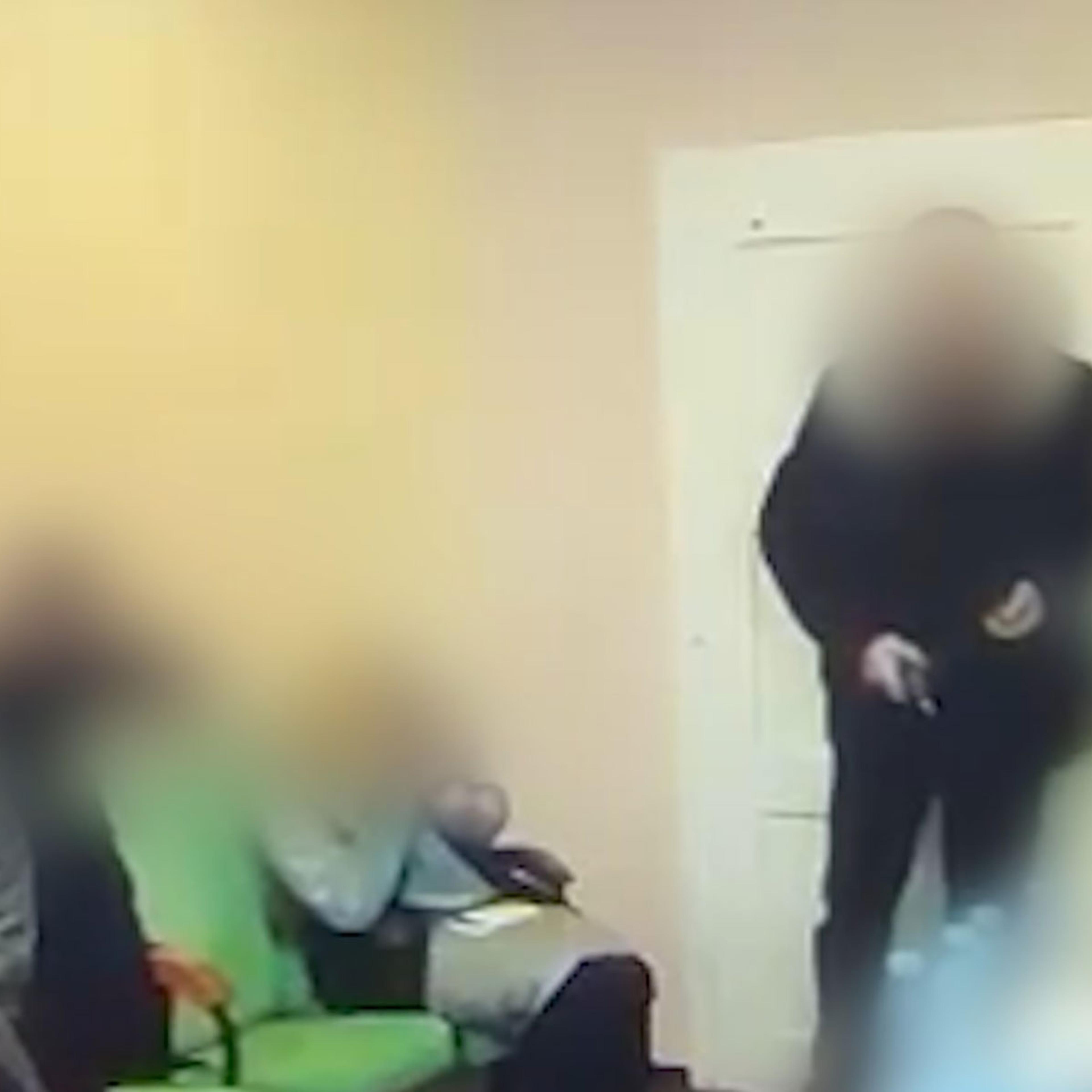A video screen grab from an incident in Keretsky, Zakarpattia, Ukraine. At least 26 people were injured, six of them critically after a deputy councillor detonated three grenades during a council meeting, Ukrainian police report, on Dec. 15, 2023.