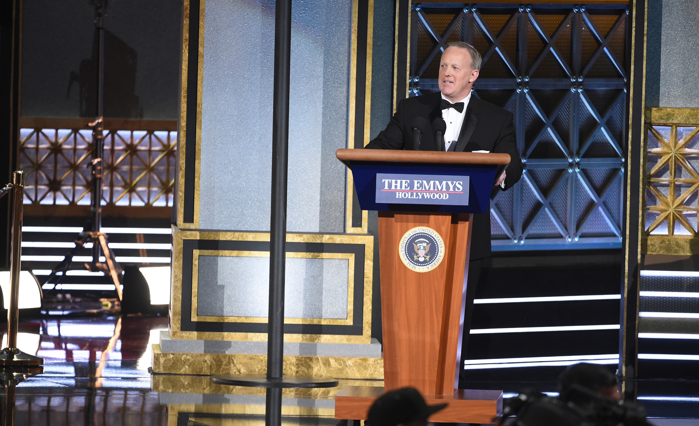 Sean Spicer appears at the 69th Primetime Emmy Awards on Sunday, Sept. 17, 2017, at the Microsoft Theater in Los Angeles.