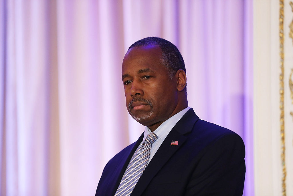 PALM BEACH, FL - MARCH 11:  Former Republican presidential candidate Ben Carson gives his endorsement to Republican presidential candidate Donald Trump during a press conference at the Mar-A-Lago Club on March 11, 2016 in Palm Beach, Florida. Presidentia