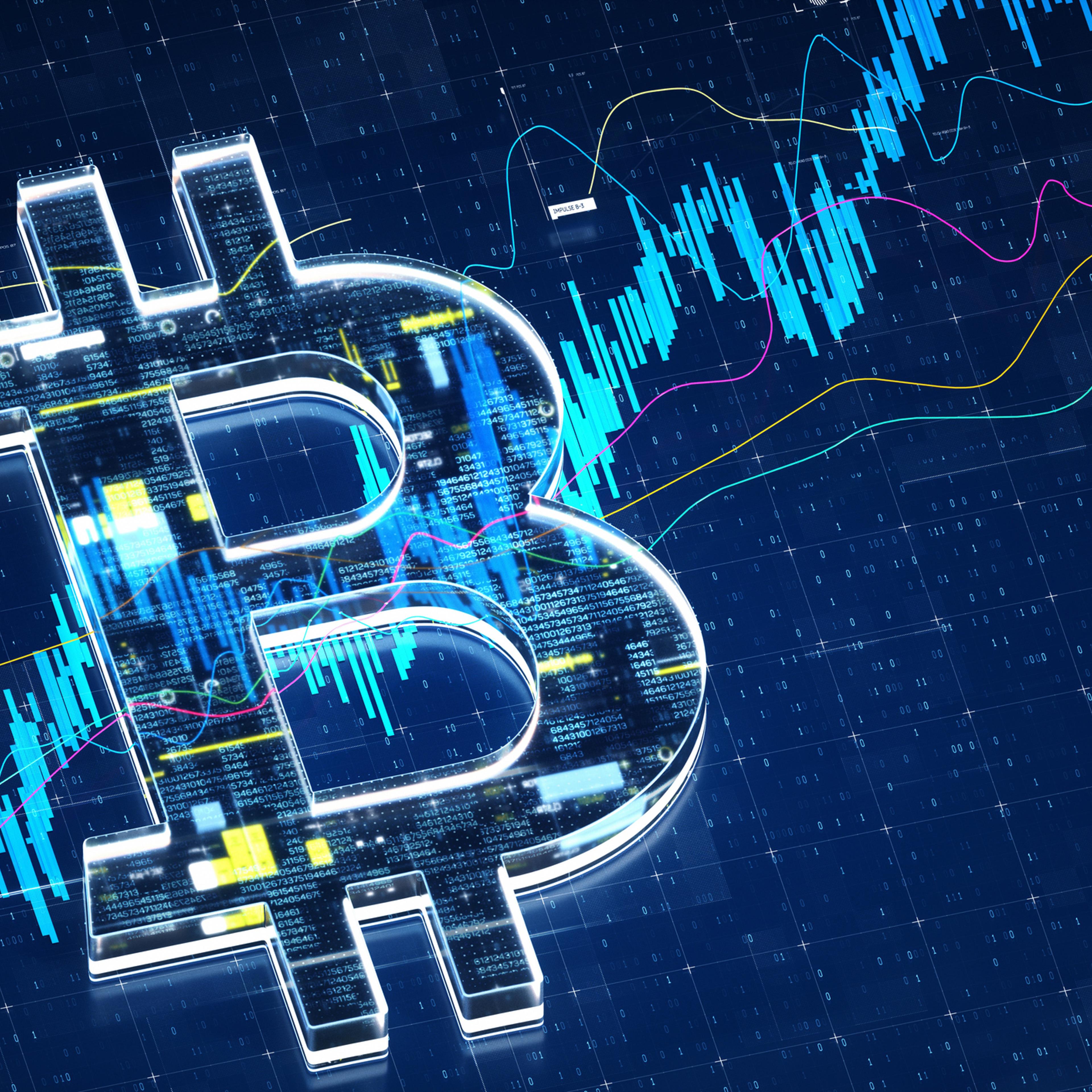 Bitcoin sign stock market data.