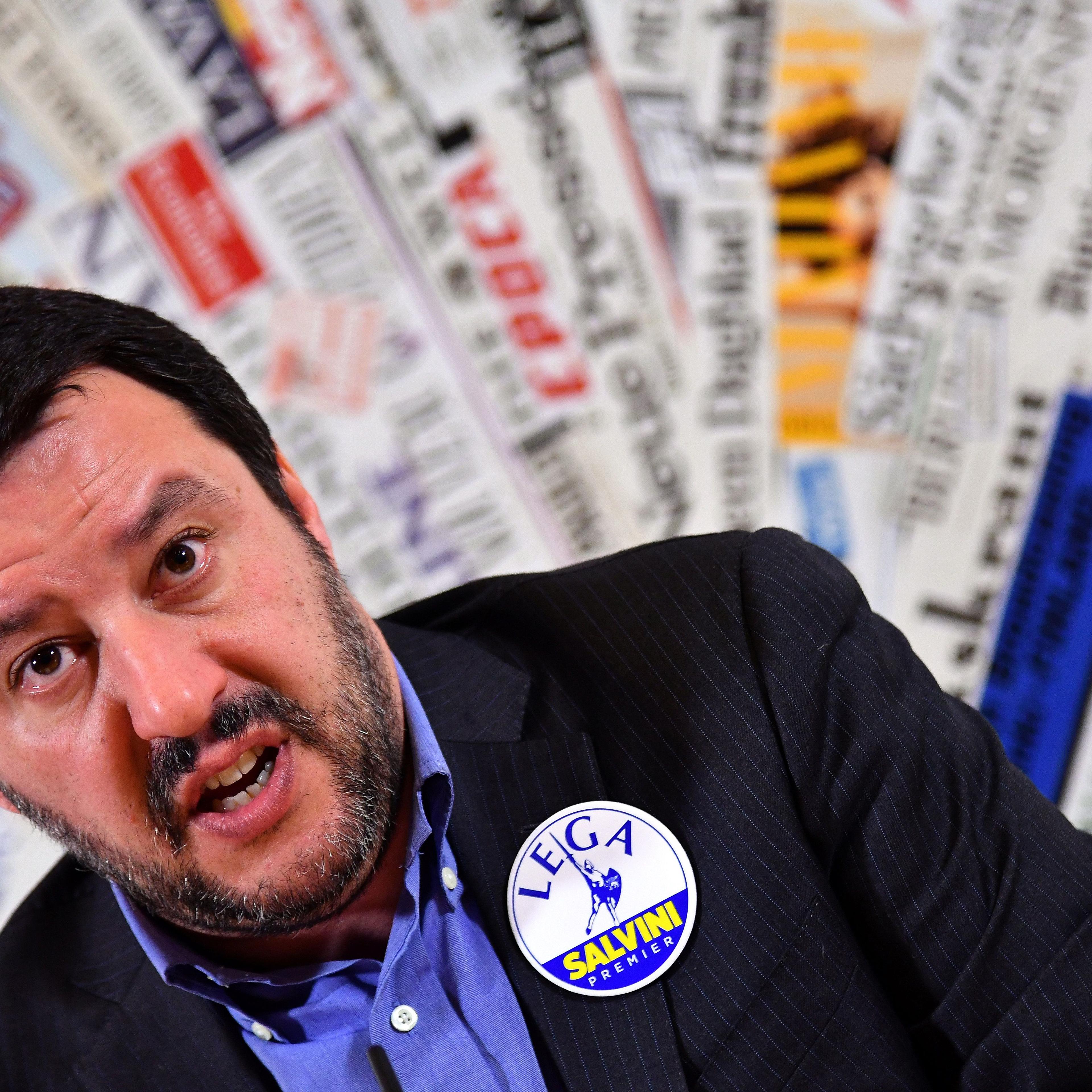 Italy's Lega Nord party (Northern League) Matteo Salvini answers questions at the Foreign Press Association in Rome on February 22, 2018.