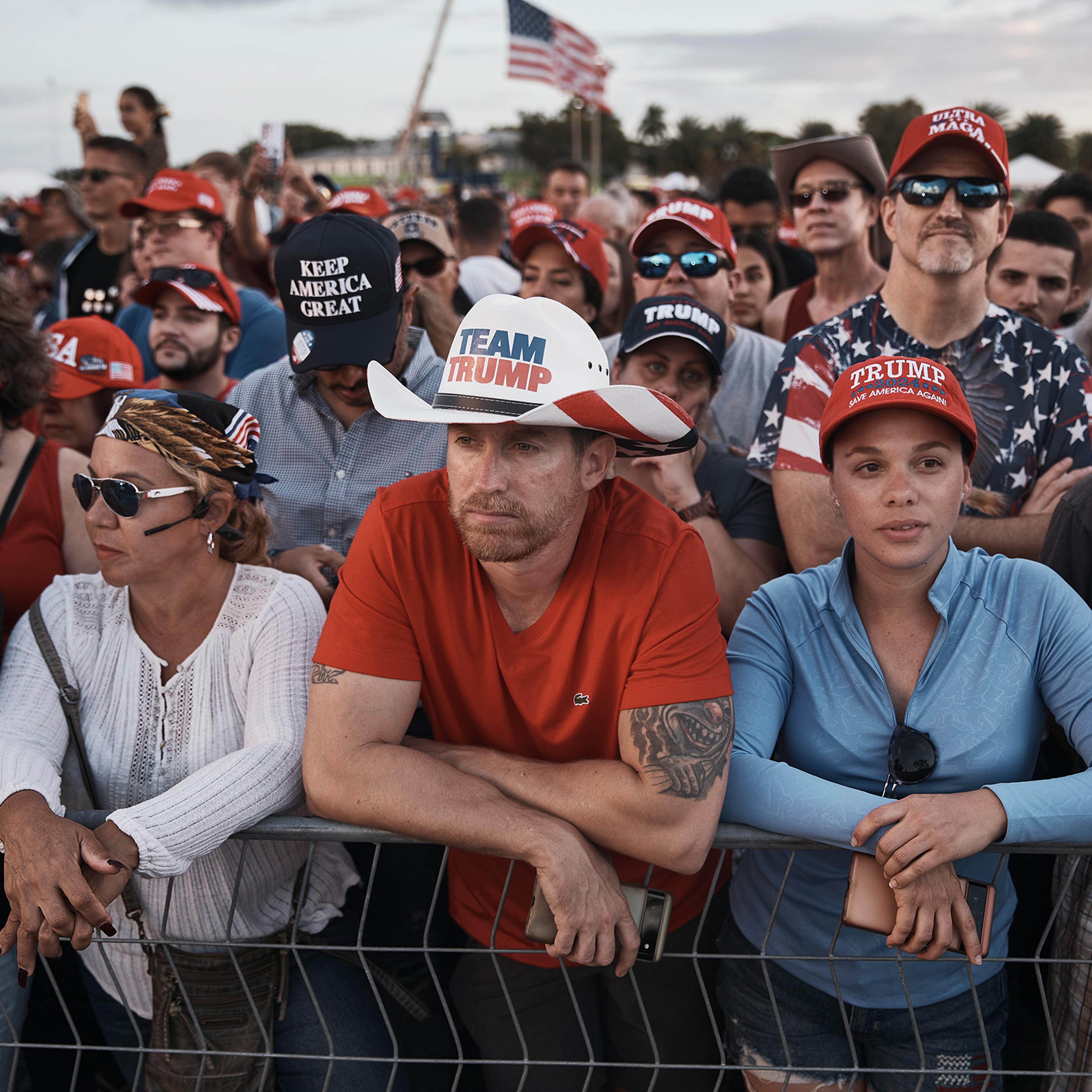 Supporters gather to listen to former President Donald Trump during a rally in Miami on Nov. 6, 2022.