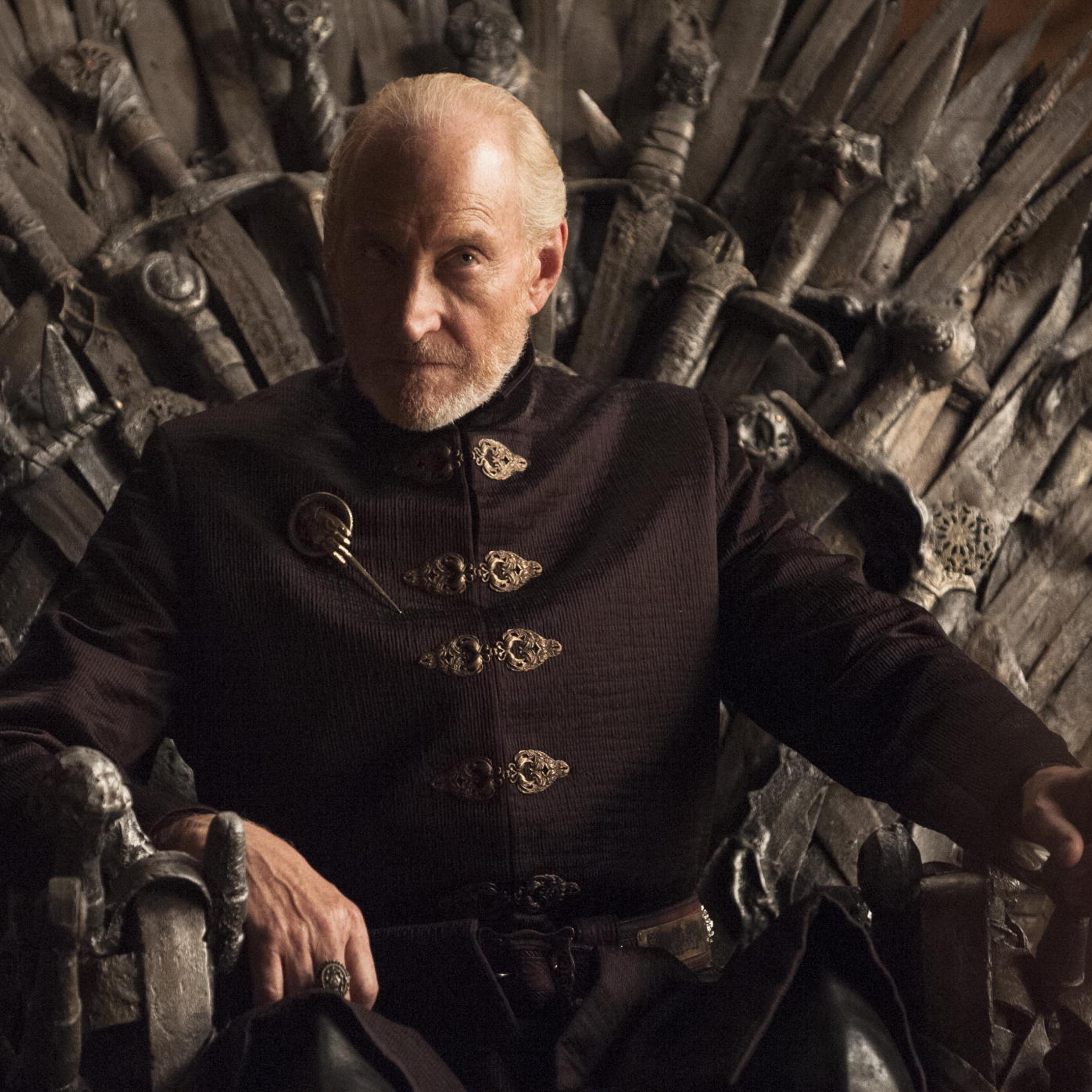 Tywin (Charles Dance) on what is, alas, not the final throne he occupied.